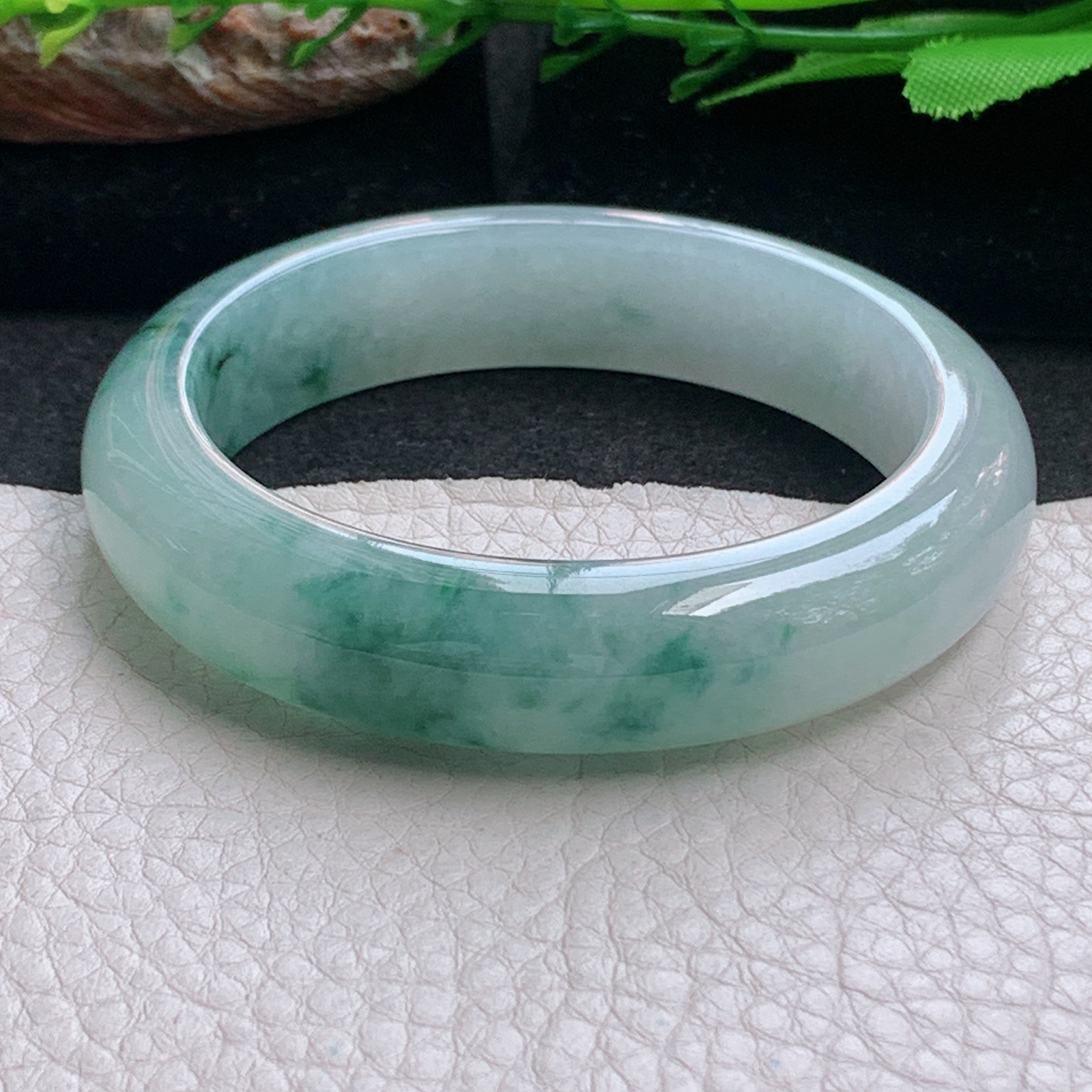 r小圈口51.5*12.8*8.2平安镯 天然缅甸翡翠a货手镯冰飘花秀气正圈玉镯子