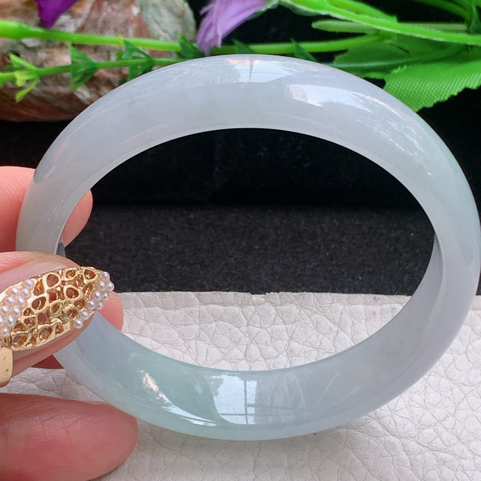 hy实拍56.8*13.8*6.5平安镯 天然缅甸翡翠a货手镯冰润浅绿正圈玉镯子