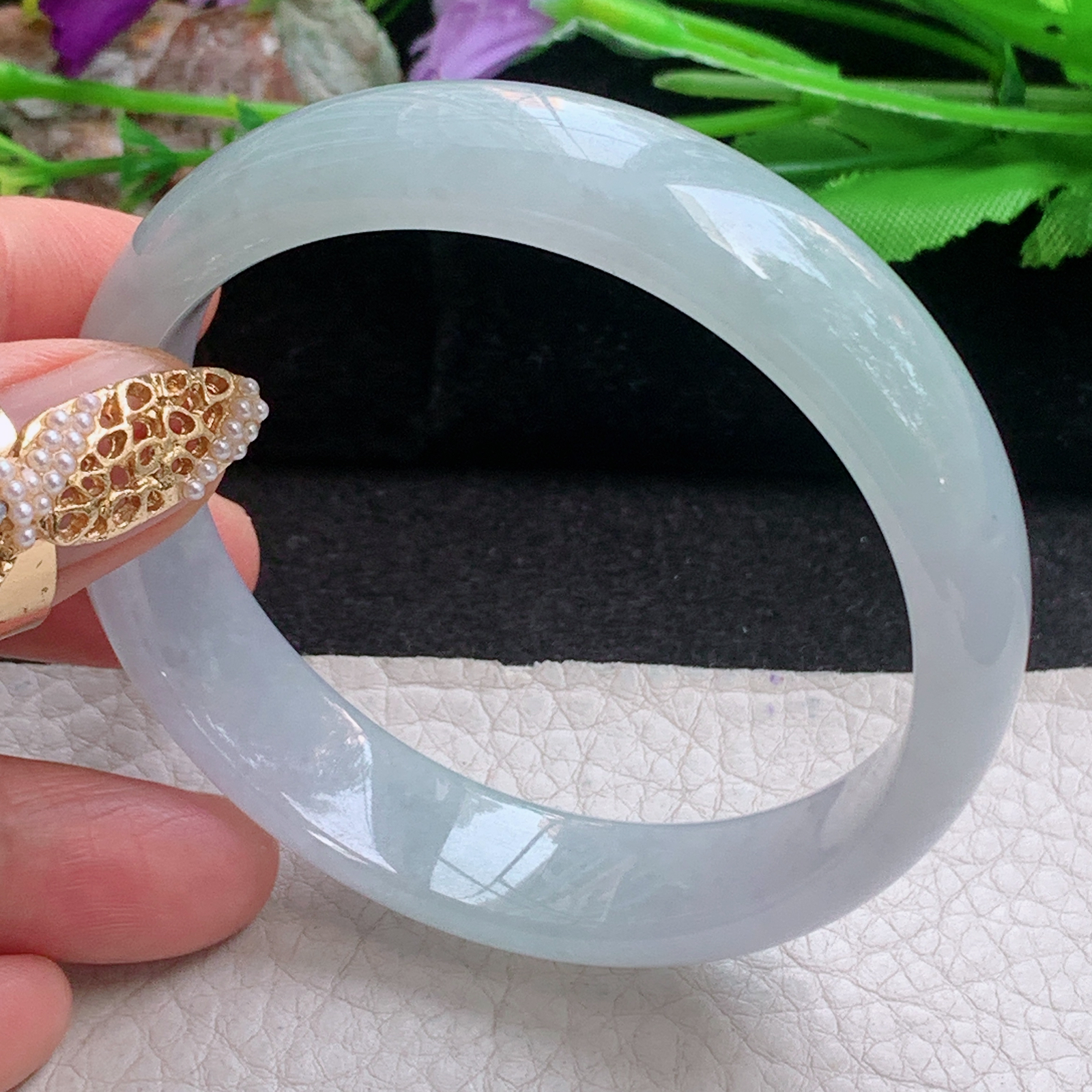 hy实拍56.8*13.8*6.5平安镯 天然缅甸翡翠a货手镯冰润浅绿正圈玉镯子