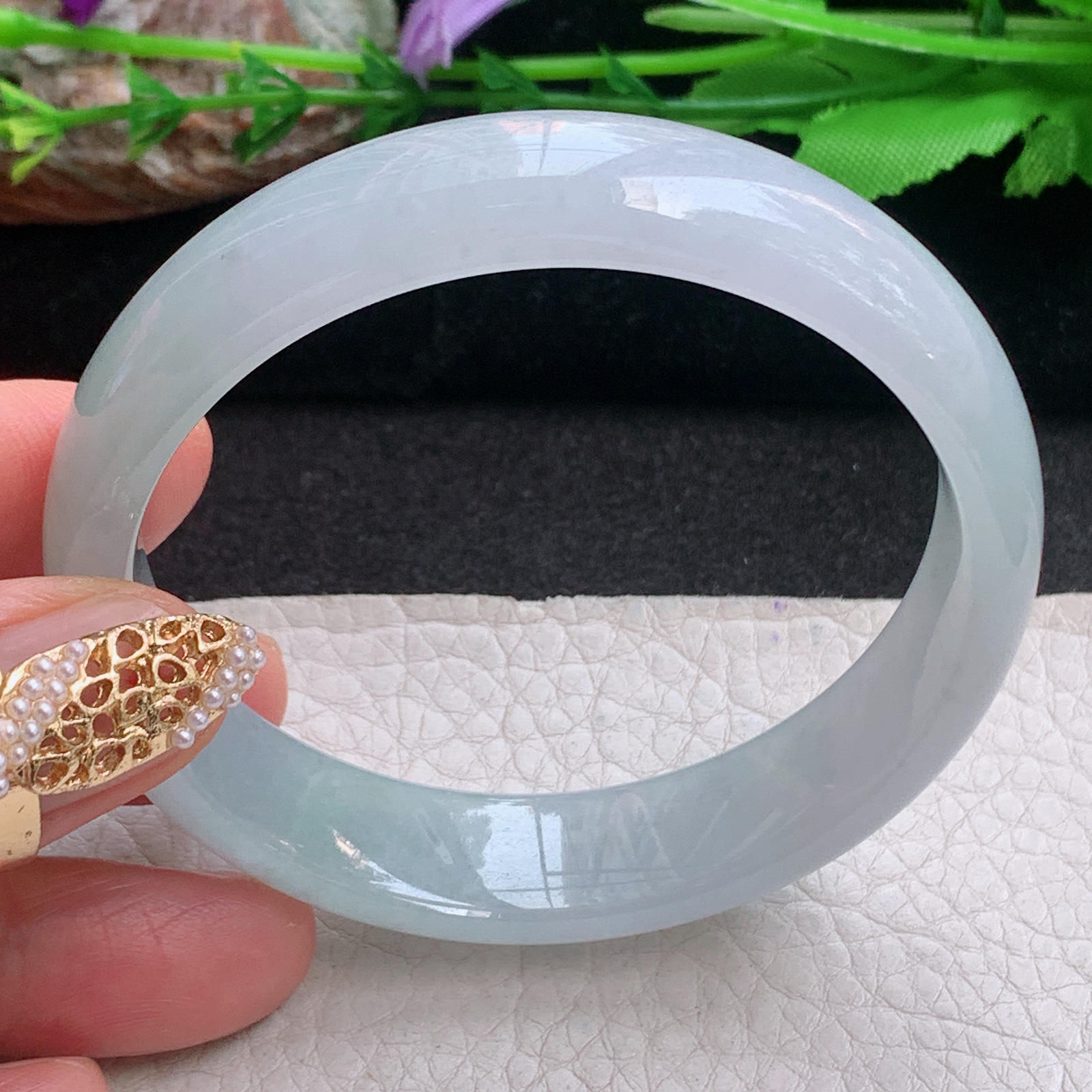 hy实拍56.8*13.8*6.5平安镯 天然缅甸翡翠a货手镯冰润浅绿正圈玉镯子