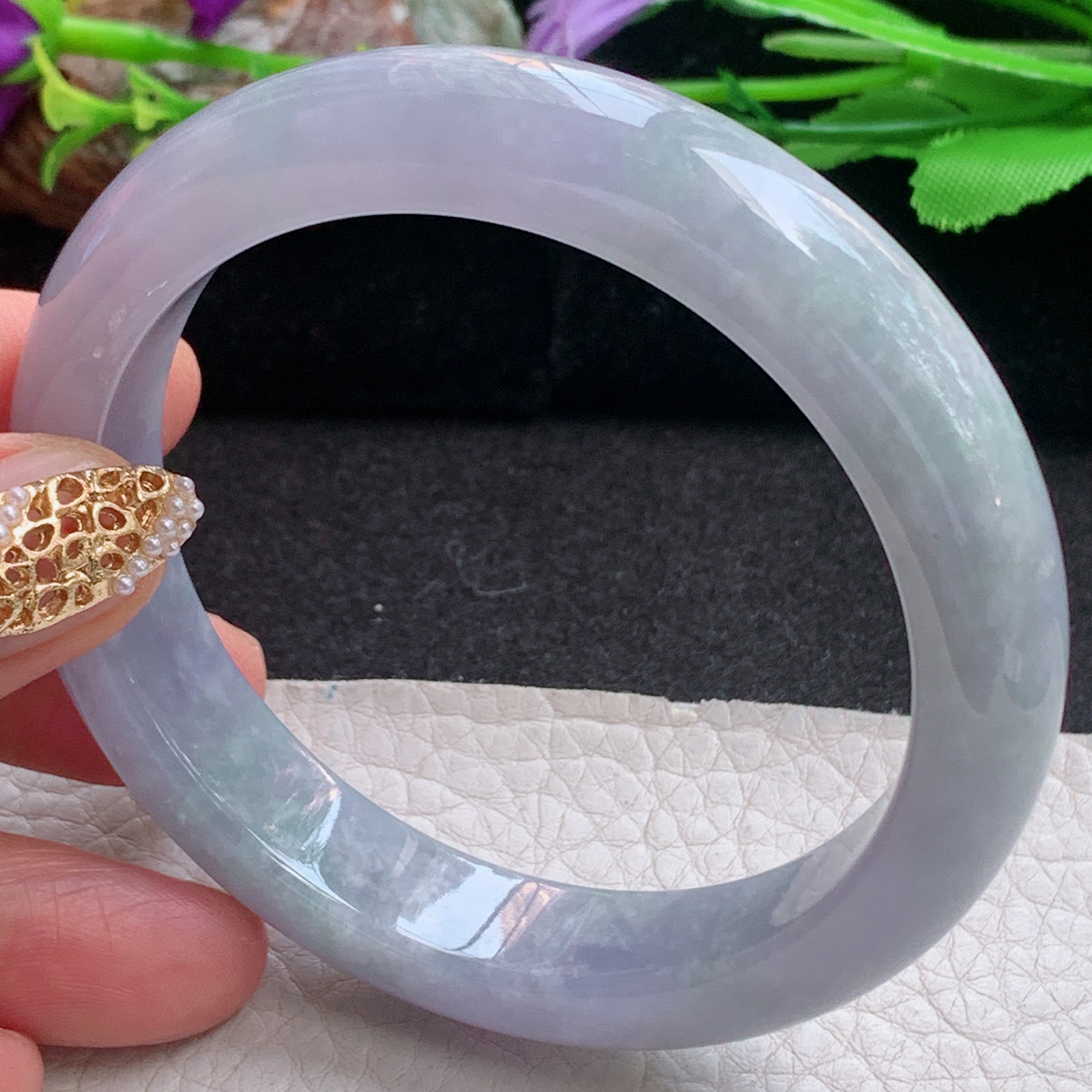 z实拍58.5*12.5*8.5平安镯 天然缅甸翡翠a货手镯紫罗兰正圈玉镯子