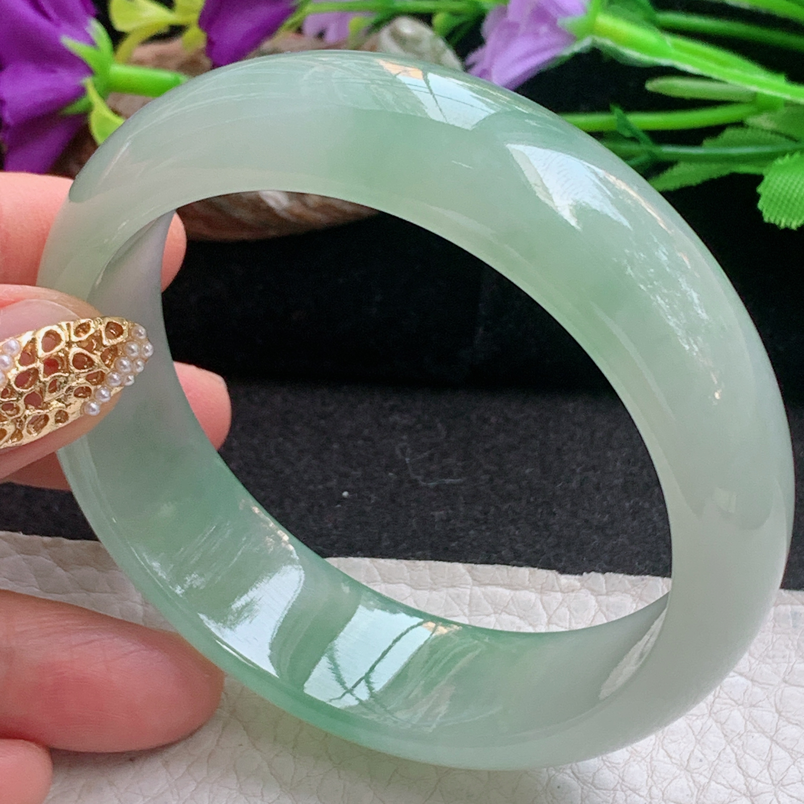 xc大圈口60*18*8.2轮胎镯 天然缅甸翡翠a货手镯冰绿厚装正圈玉镯子