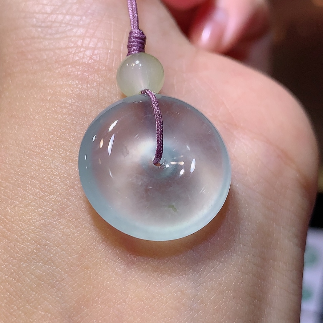 ️️高冰平安扣挂件，无裂，翠色鲜阳，佩戴优雅气质，货号16416，19.9-5.6