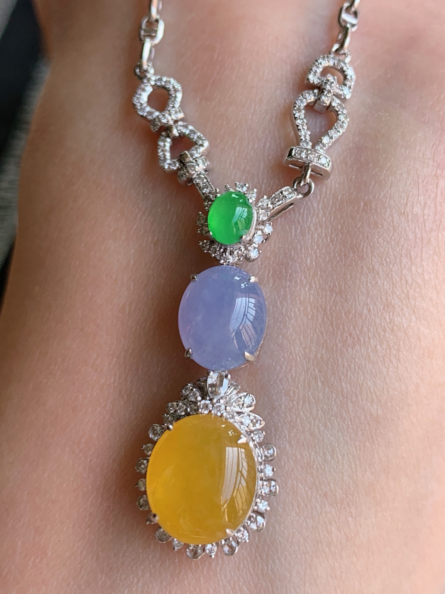 ️【18k镶嵌冰三彩锁骨链】无裂，裸石尺寸：10/9尺寸：32.3/12.3/7.7