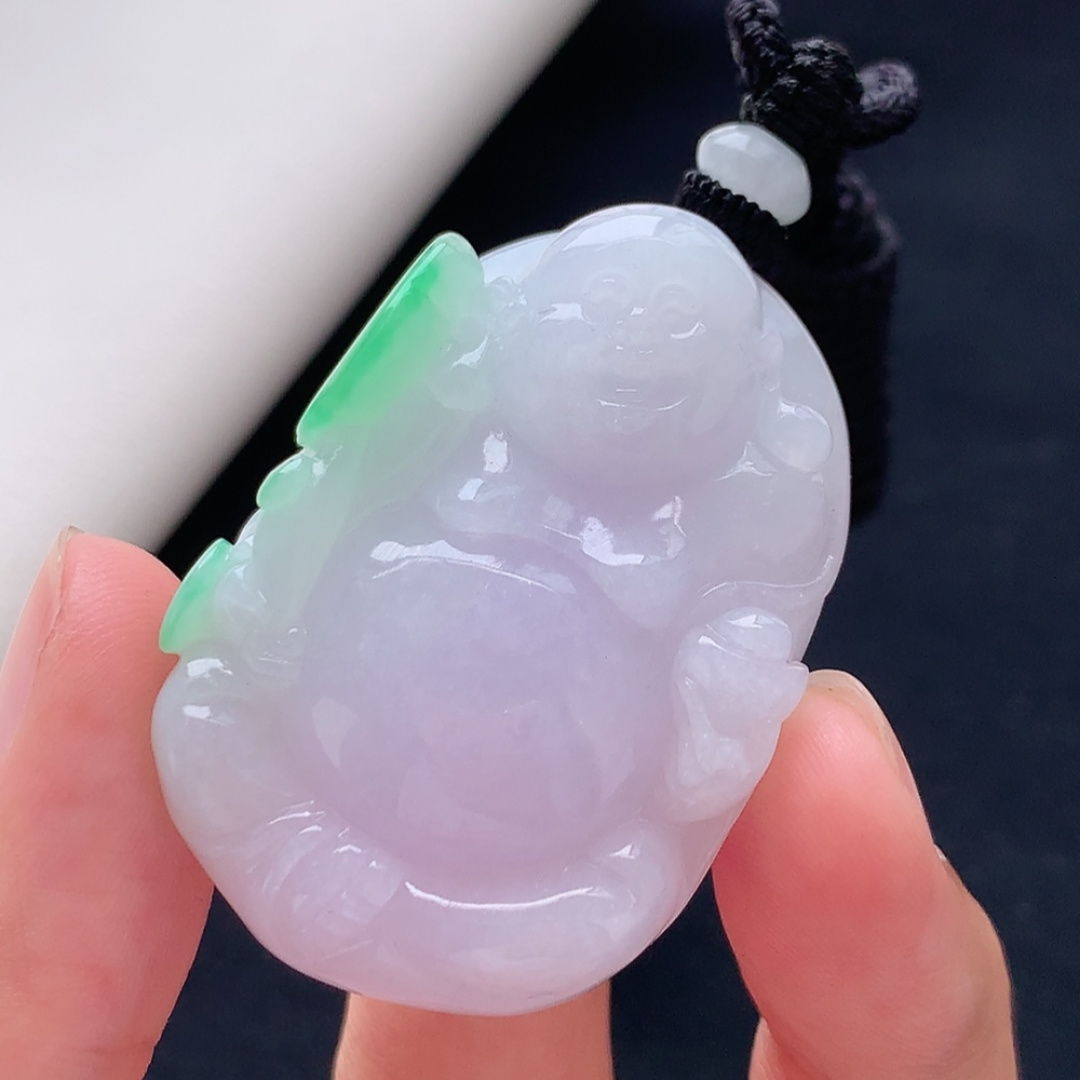 冰飘绿佛公挂件 种老底子细腻，品相喜悦，佩戴优雅大方 货号22417，43.9-31.5-11.3