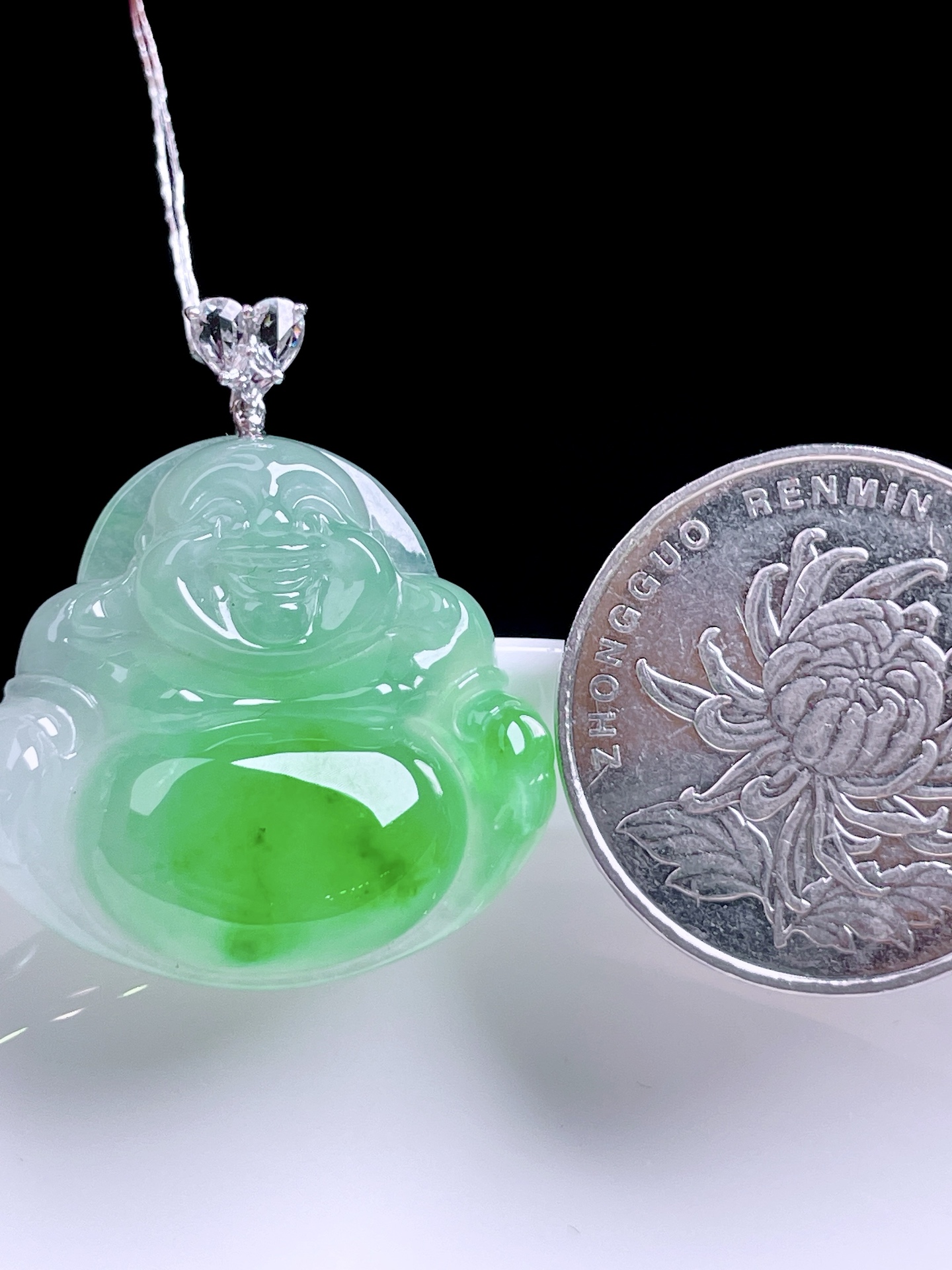 ️ 冰阳绿佛公 色泽浓郁，种老水润，18k金镶嵌 整体：31 裸石：26.6/25/6