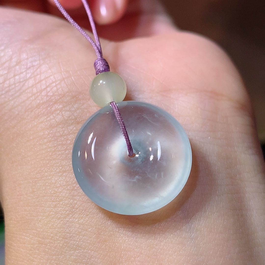 ️️高冰平安扣挂件，无裂，翠色鲜阳，佩戴优雅气质，货号16416，19.9-5.6