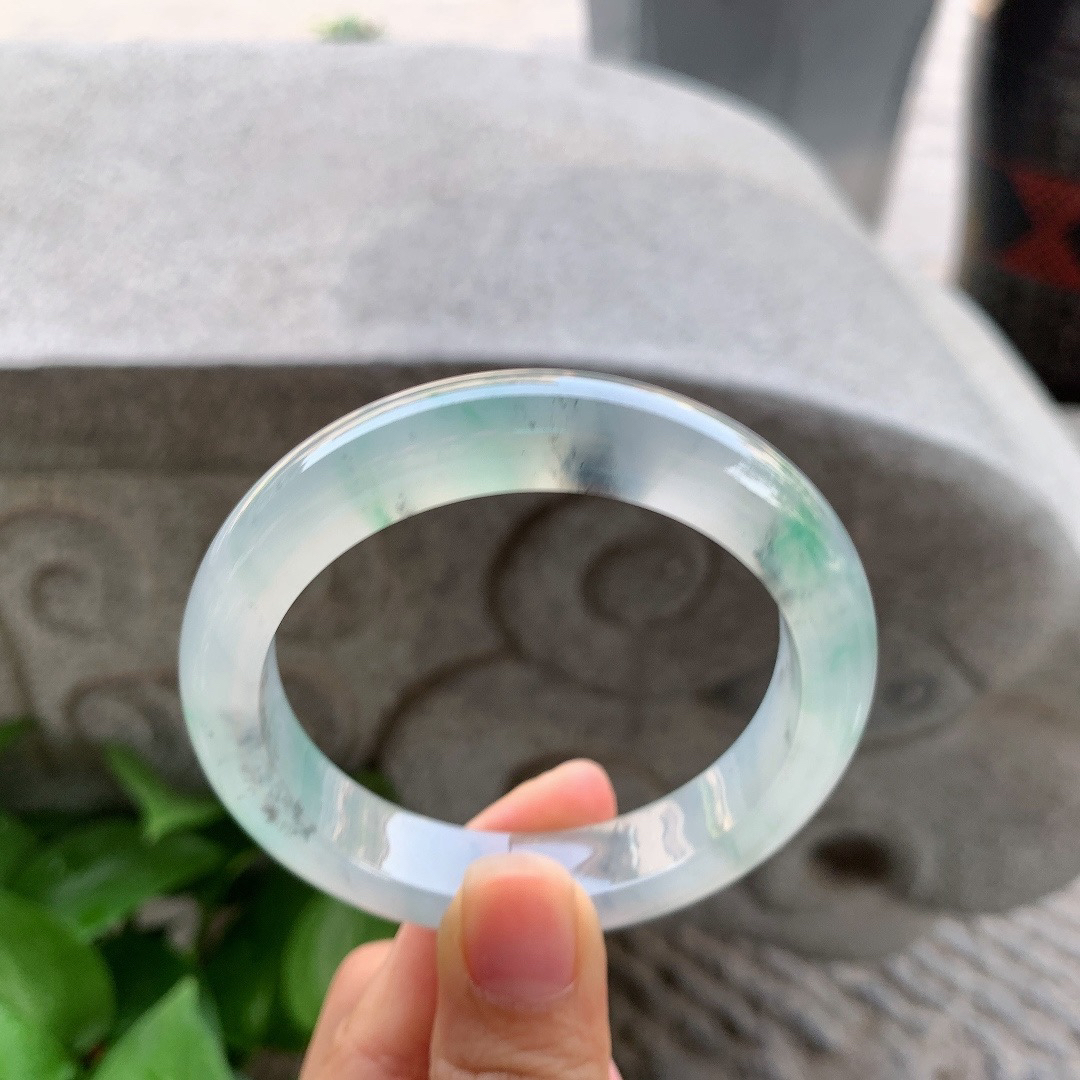 圈口 54.5-12-8.7【冰乌鸡阳绿正圈手镯】正圈54 55可戴