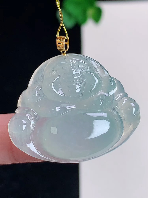 18k金镶冰笑佛，无裂，尺寸25.2/31.3/5.5，№:y18048