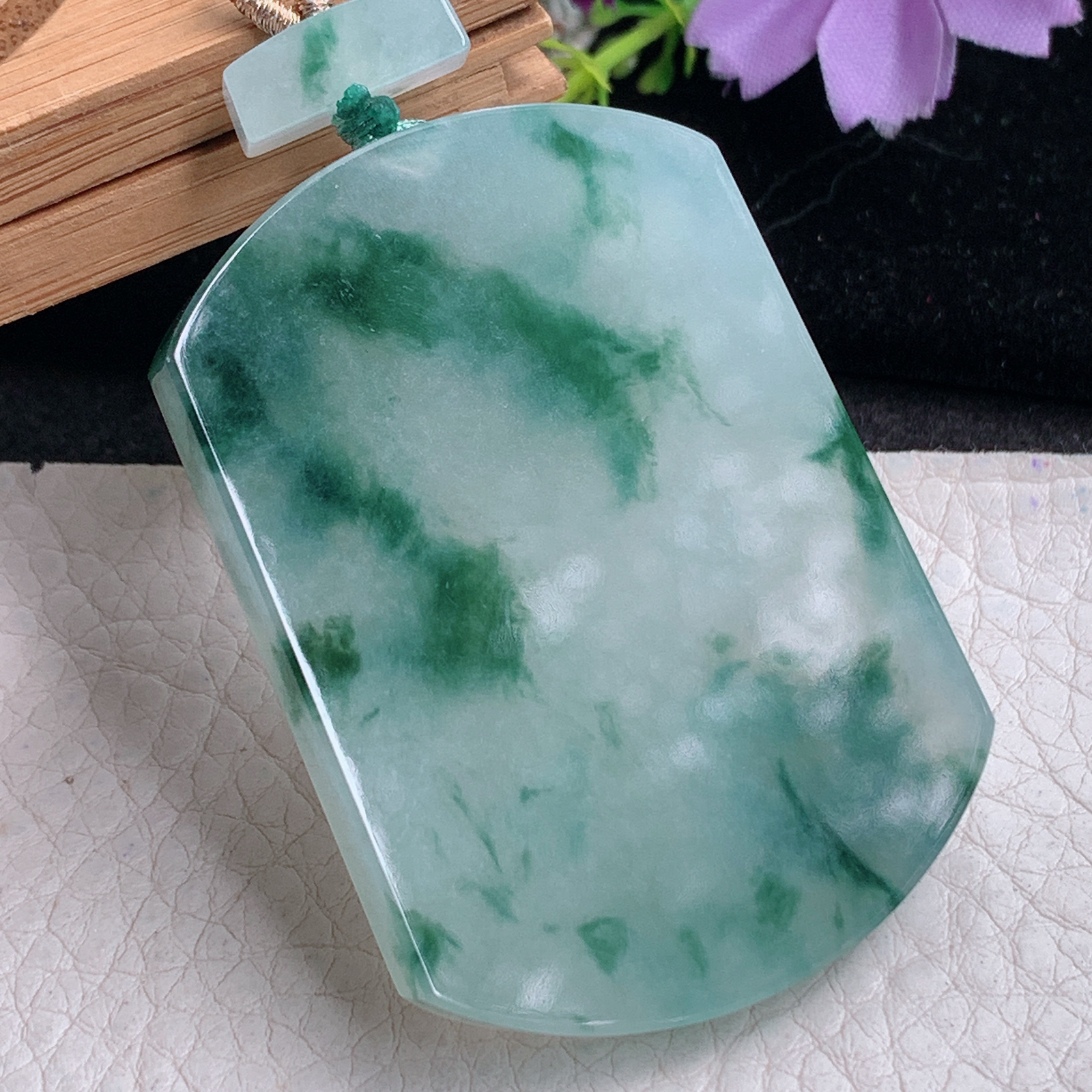 zz3实拍55.3*39.8*6天然缅甸翡翠冰飘花平安无事牌吊坠厚装国风男款项坠