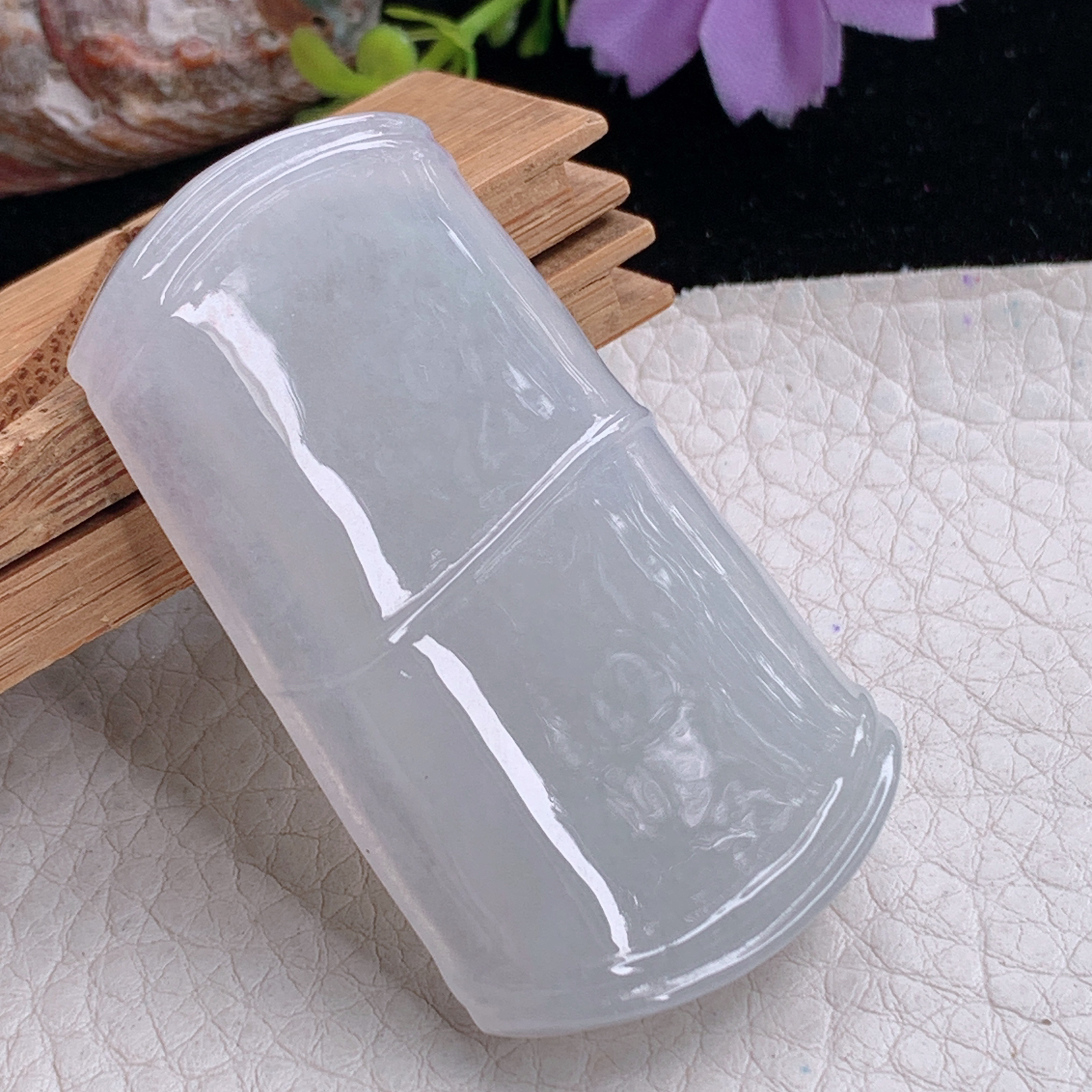 zz3实拍54.3*31*7.2天然缅甸翡翠白冰竹节吊坠白月光平安无事事项坠