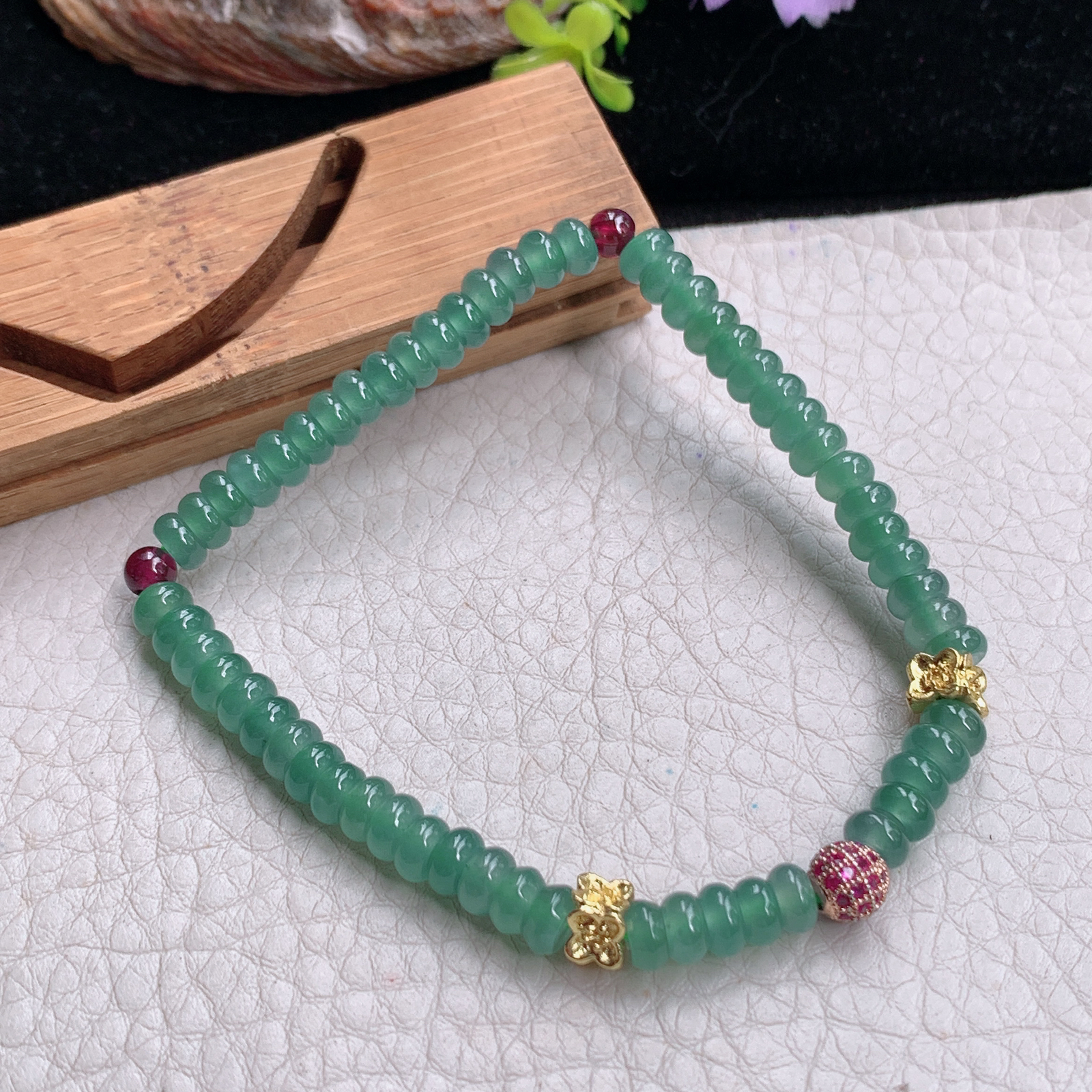 zz3实拍5.5算盘珠小手串天然翡翠满绿水绿小手链女款时尚单圈手饰