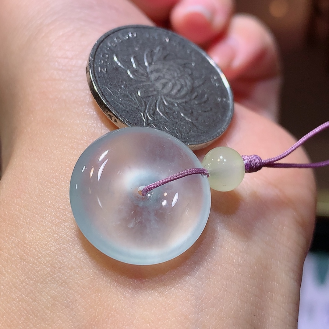 ️️高冰平安扣挂件，无裂，翠色鲜阳，佩戴优雅气质，货号16416，19.9-5.6