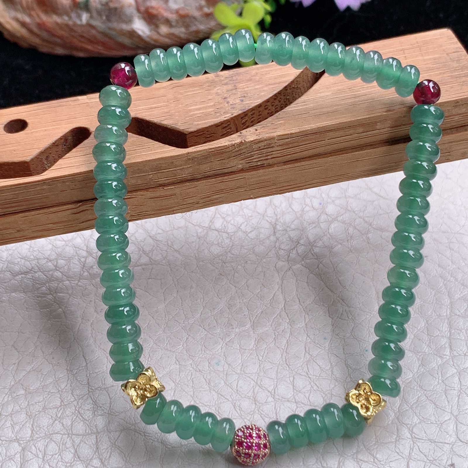 zz3实拍5.5算盘珠小手串天然翡翠满绿水绿小手链女款时尚单圈手饰