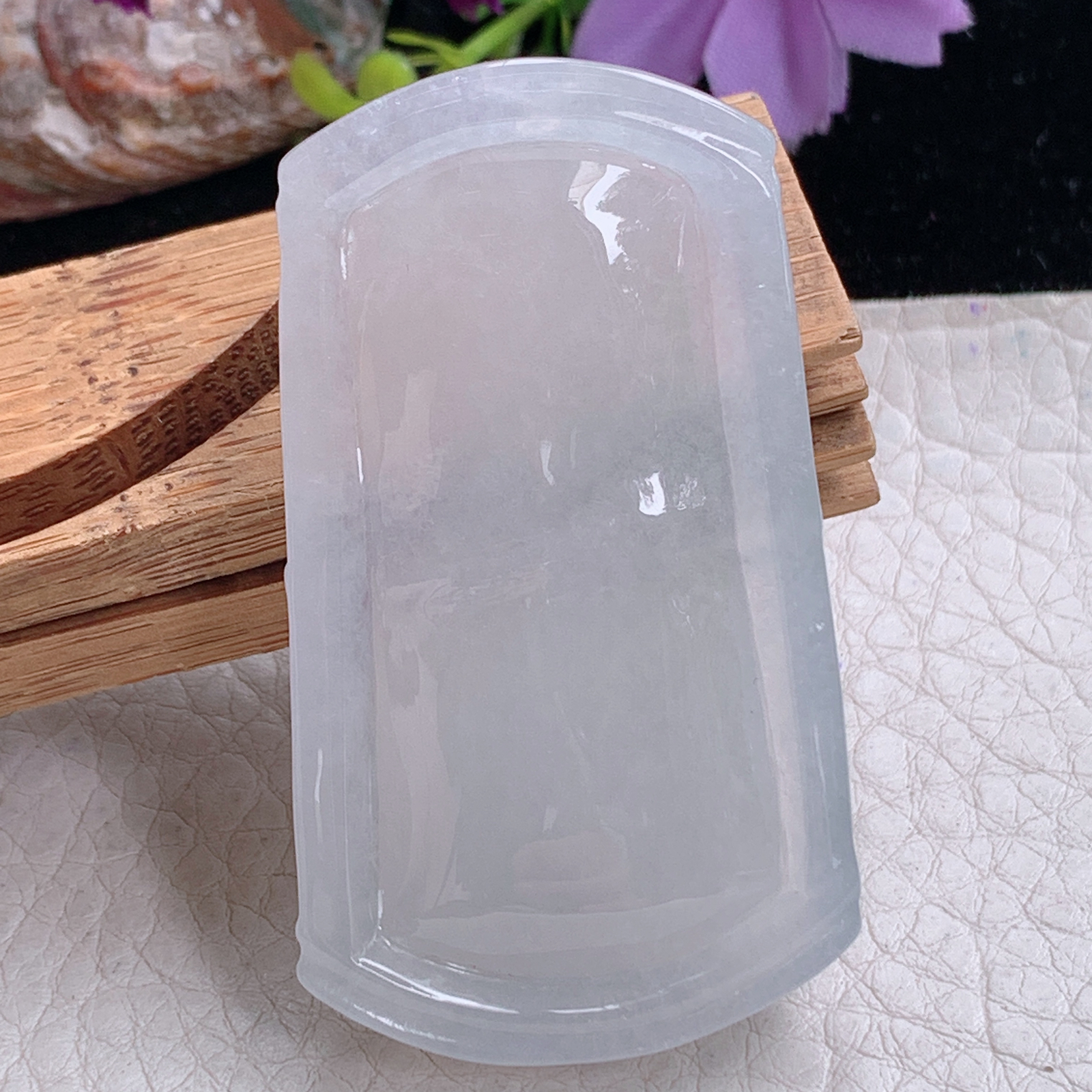 zz3实拍54.3*31*7.2天然缅甸翡翠白冰竹节吊坠白月光平安无事事项坠