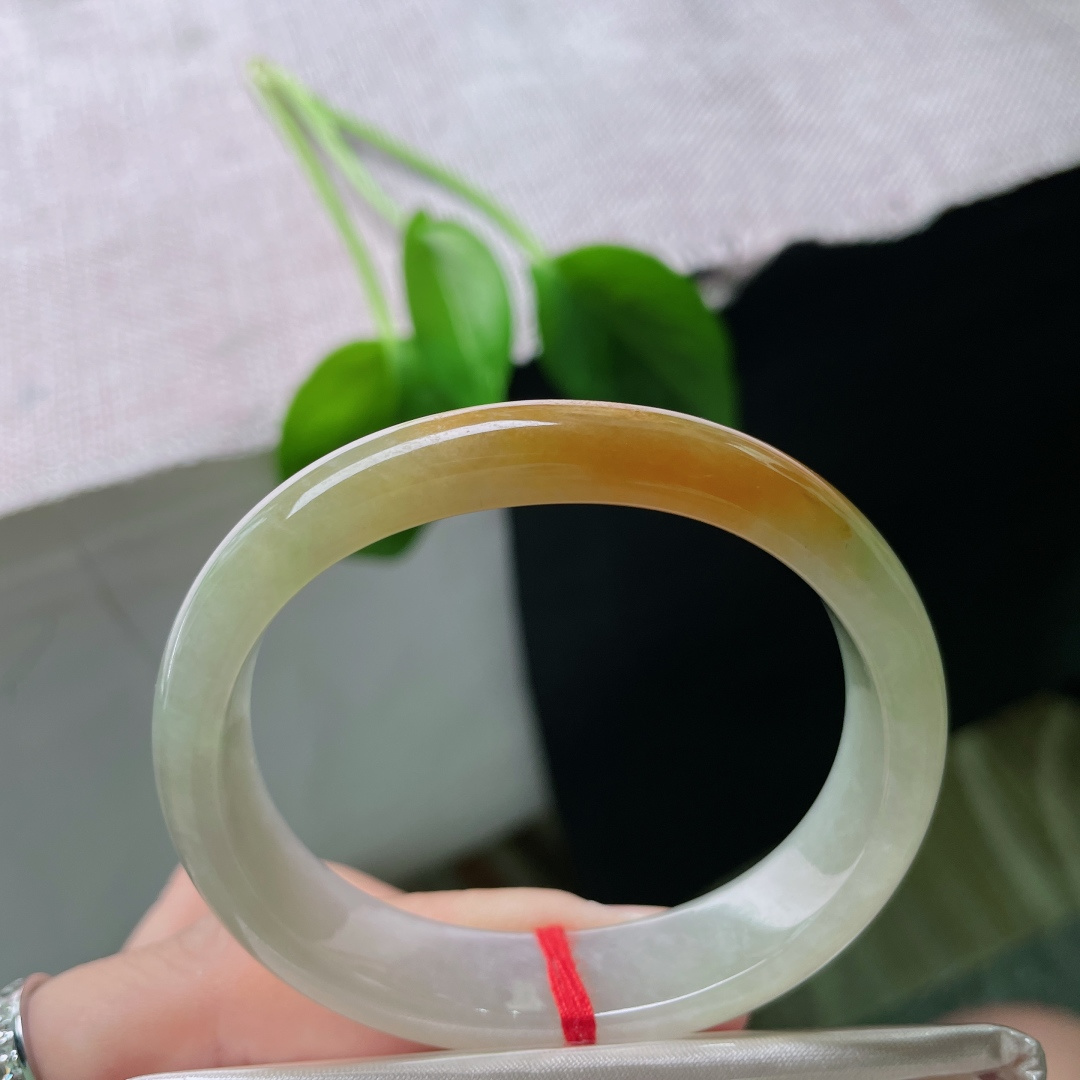 53（45.5）13.2/6.7，黄翡贵妃，冰润细腻，种老，如金丝游动，婉间鎏金，无裂，ss4837