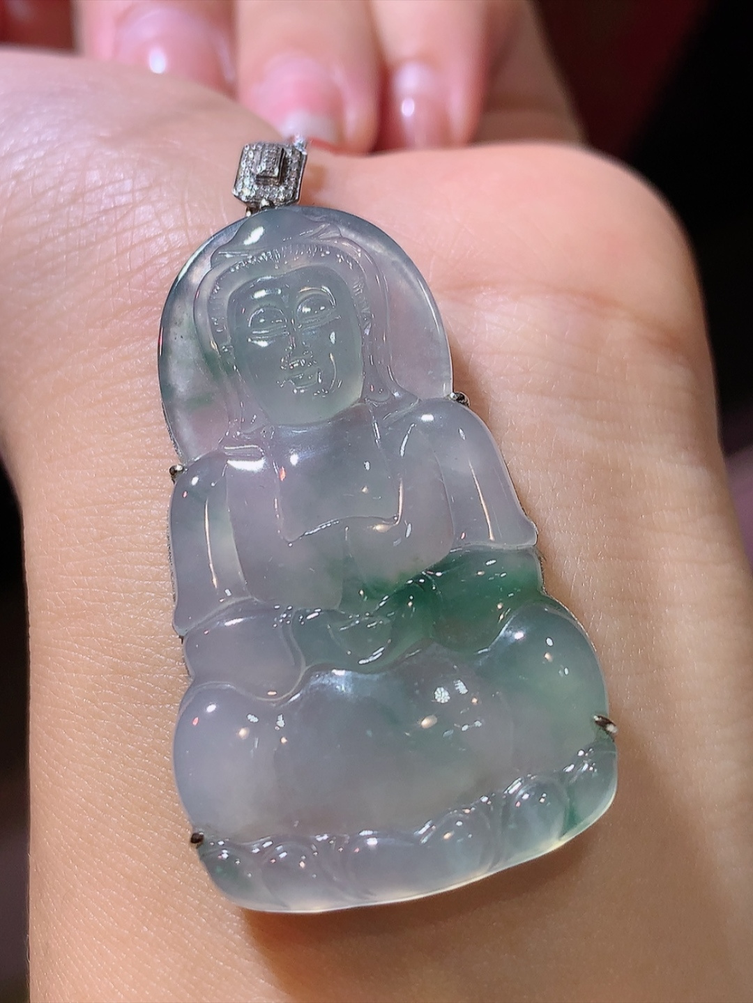 冰飘花观音吊坠 饱满底子细腻，水润十足，佩戴精致优雅 货号03416，53-26.3-5.9