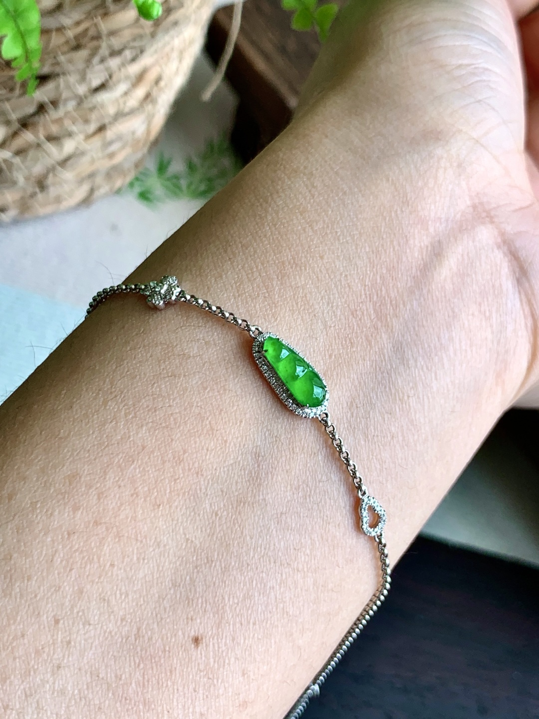 ️冰阳绿豆子满绿福豆手链 18k金镶嵌 性比高 15.5-6.2-4 11-4-1.8 2克