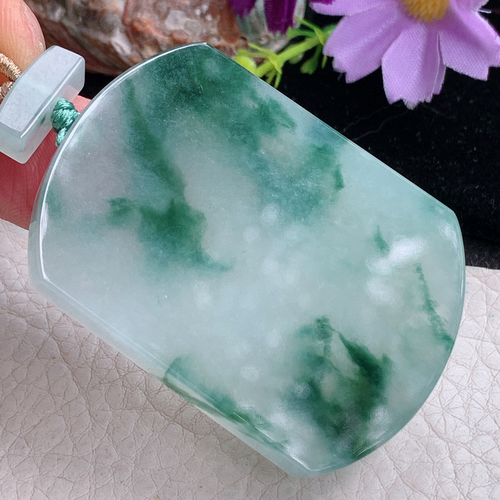 zz3实拍55.3*39.8*6天然缅甸翡翠冰飘花平安无事牌吊坠厚装国风男款项坠