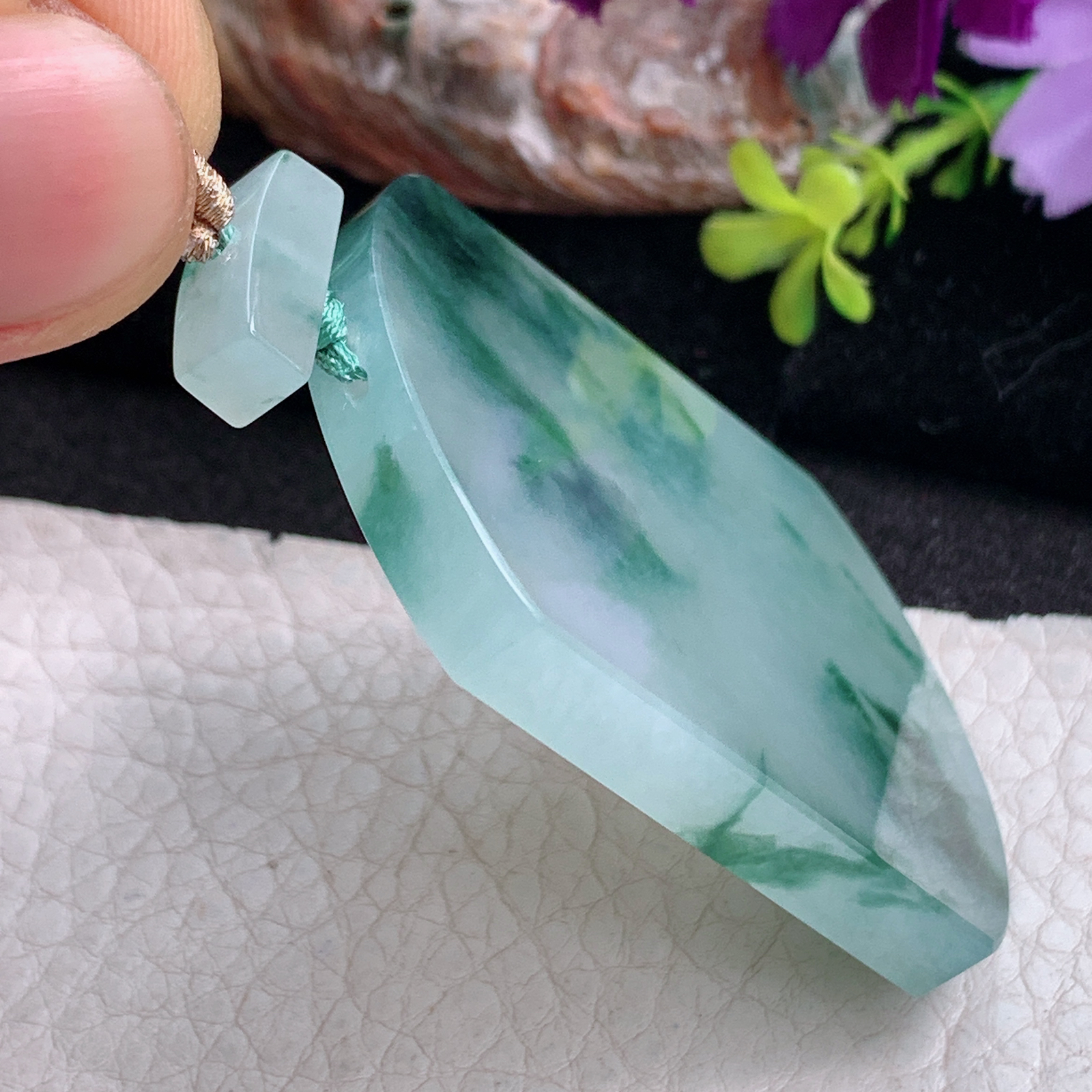 zz3实拍55.3*39.8*6天然缅甸翡翠冰飘花平安无事牌吊坠厚装国风男款项坠