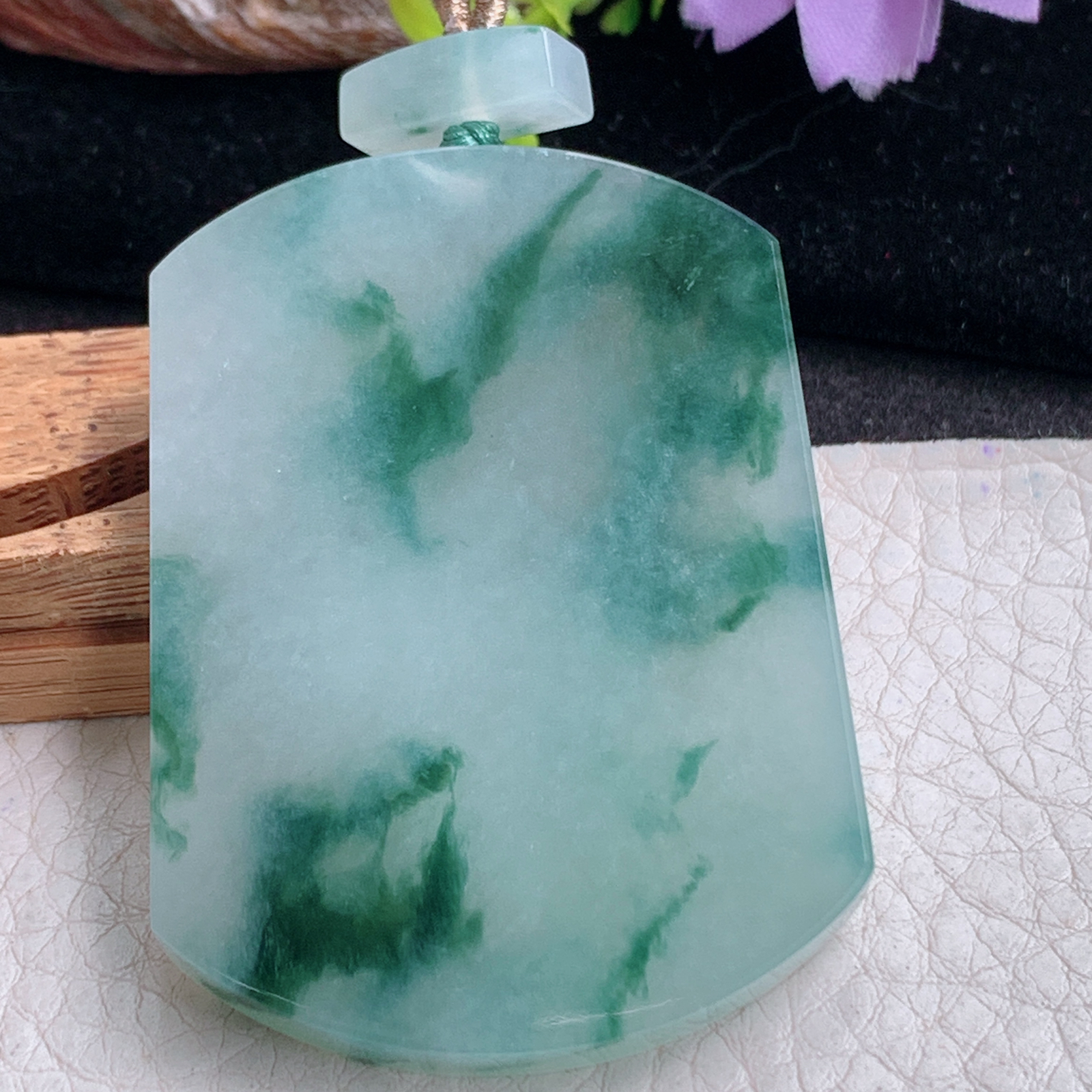 zz3实拍55.3*39.8*6天然缅甸翡翠冰飘花平安无事牌吊坠厚装国风男款项坠