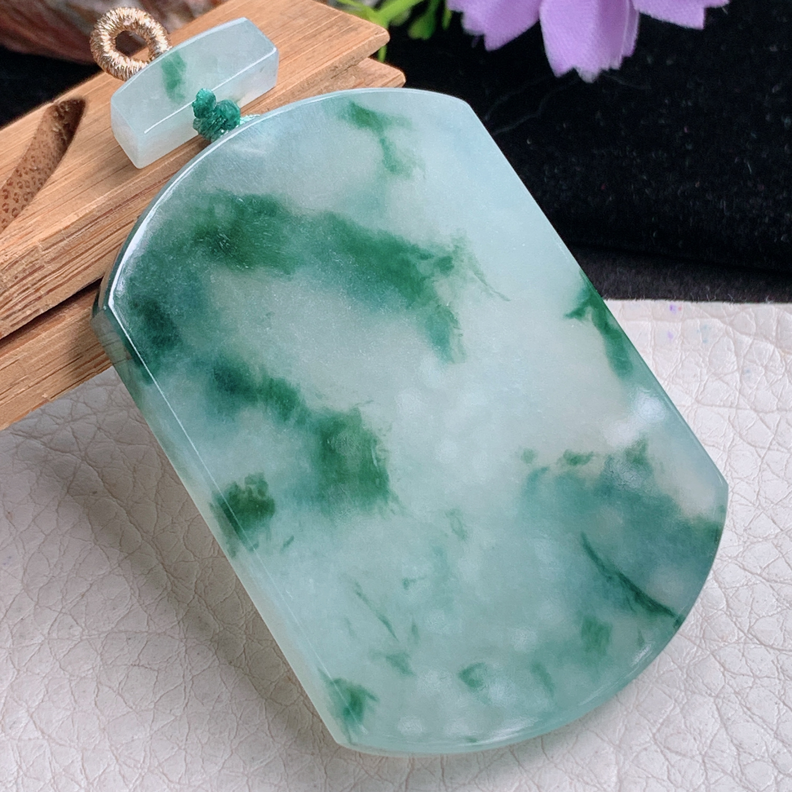 zz3实拍55.3*39.8*6天然缅甸翡翠冰飘花平安无事牌吊坠厚装国风男款项坠