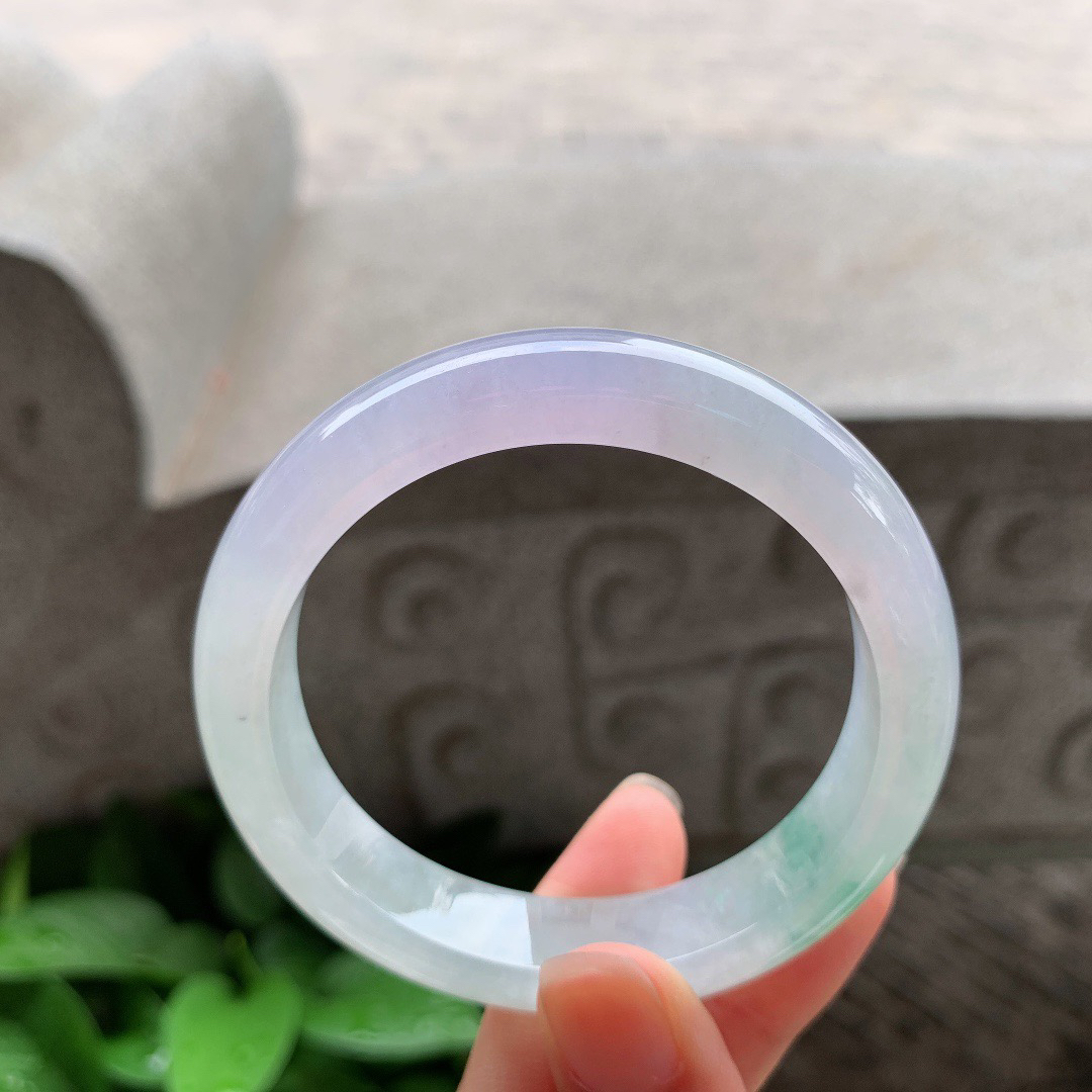 小圈口 53.4-12.2-8.2【冰紫飘绿正圈手镯】正圈53 54可戴