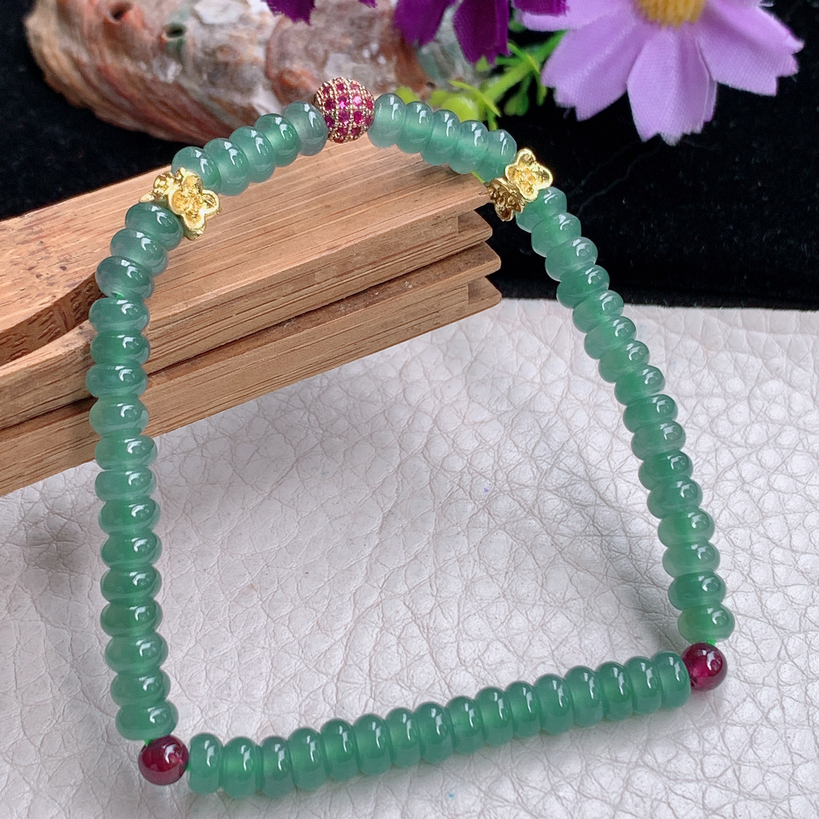 zz3实拍5.5算盘珠小手串天然翡翠满绿水绿小手链女款时尚单圈手饰