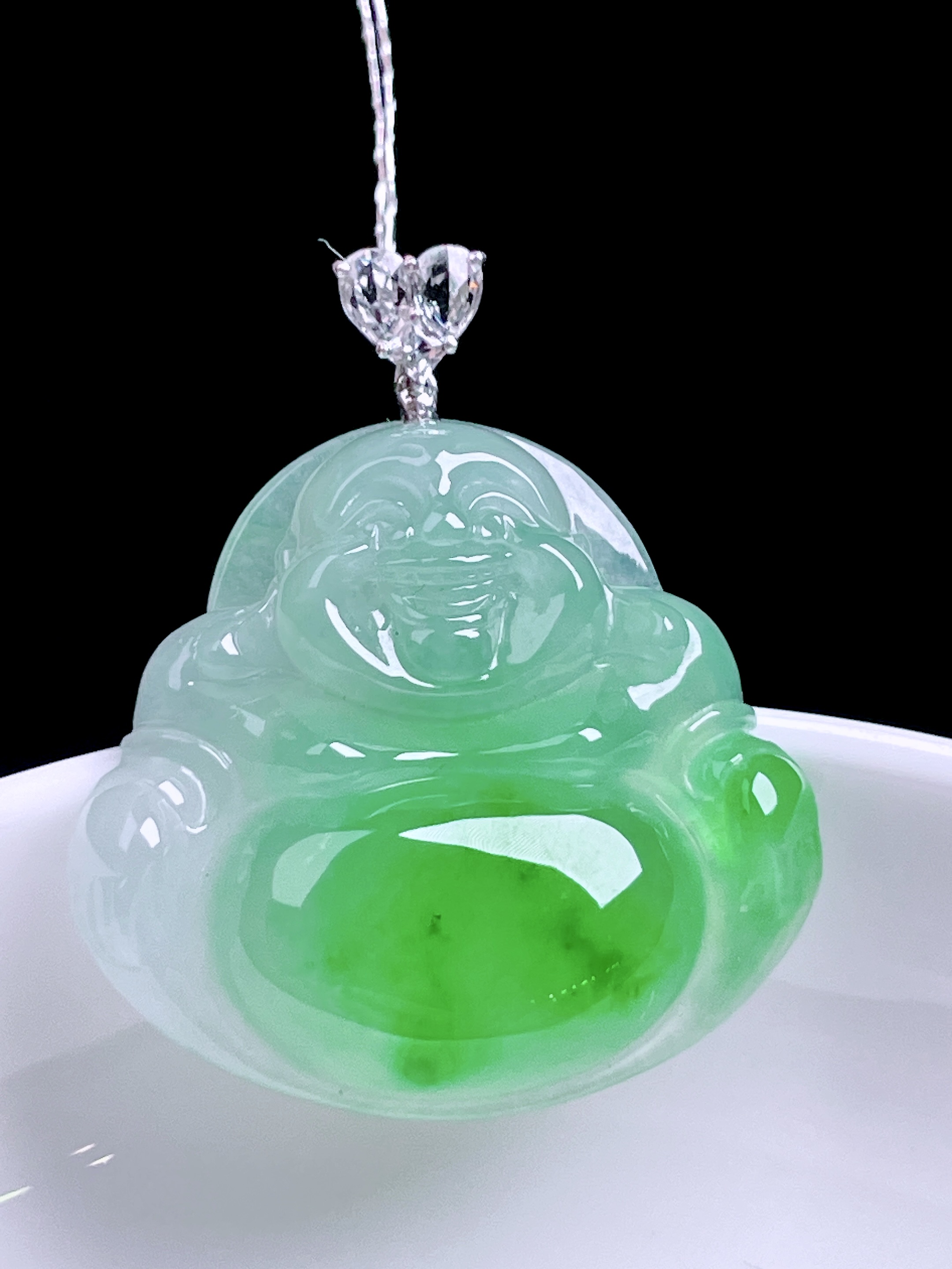 ️ 冰阳绿佛公 色泽浓郁，种老水润，18k金镶嵌 整体：31 裸石：26.6/25/6