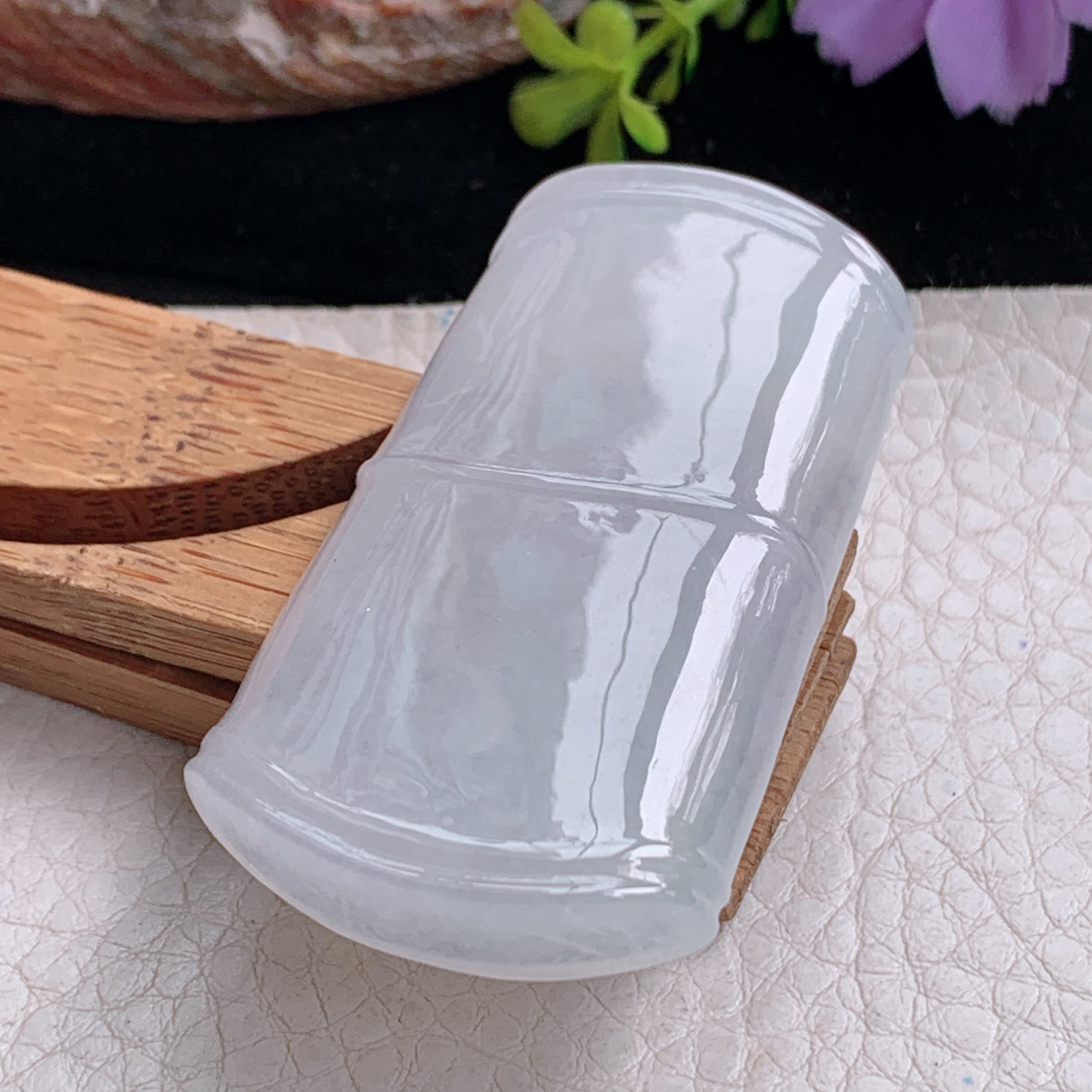 zz3实拍54.3*31*7.2天然缅甸翡翠白冰竹节吊坠白月光平安无事事项坠