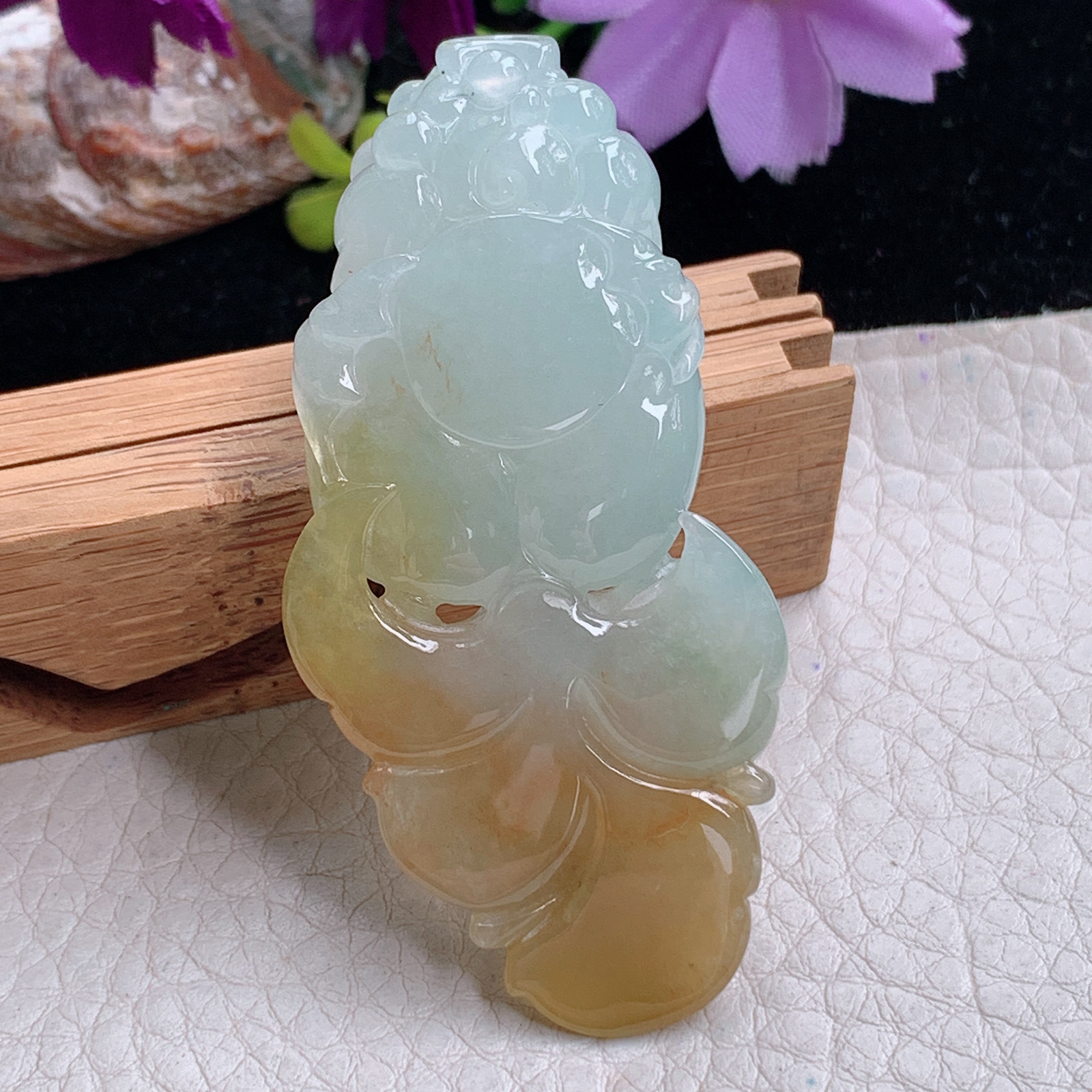 zz3实拍61*29.5*13.8天然缅甸翡翠冰透黄翡双彩金鱼吊坠年年有鱼