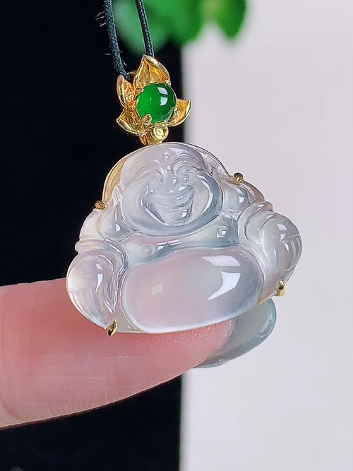 18k金镶冰种笑佛，无裂，尺寸14.4/19/4，№:y1813