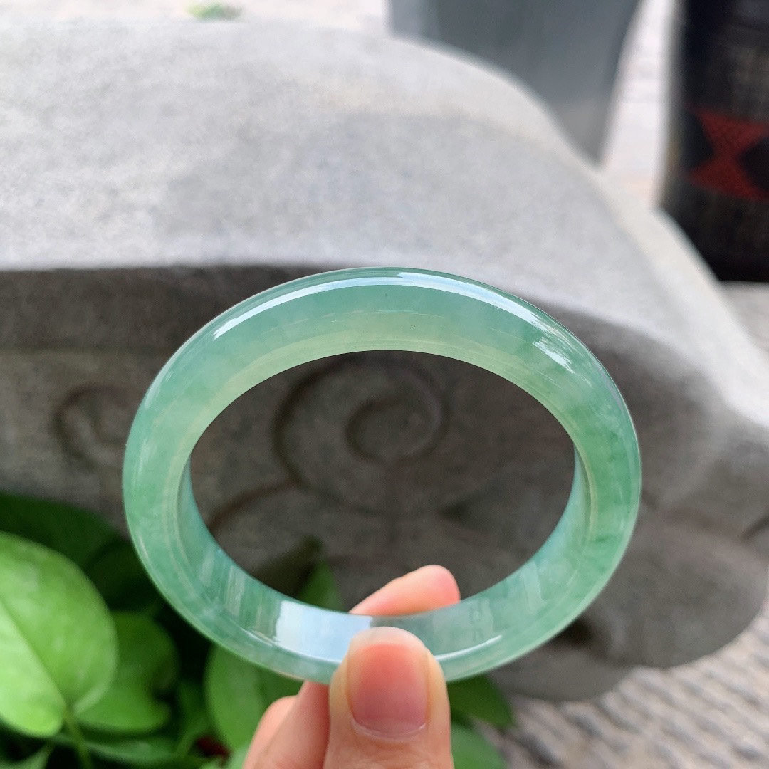 大圈口 58.4-12.3-8.4【冰芙蓉绿正圈手镯】正圈58 59可戴