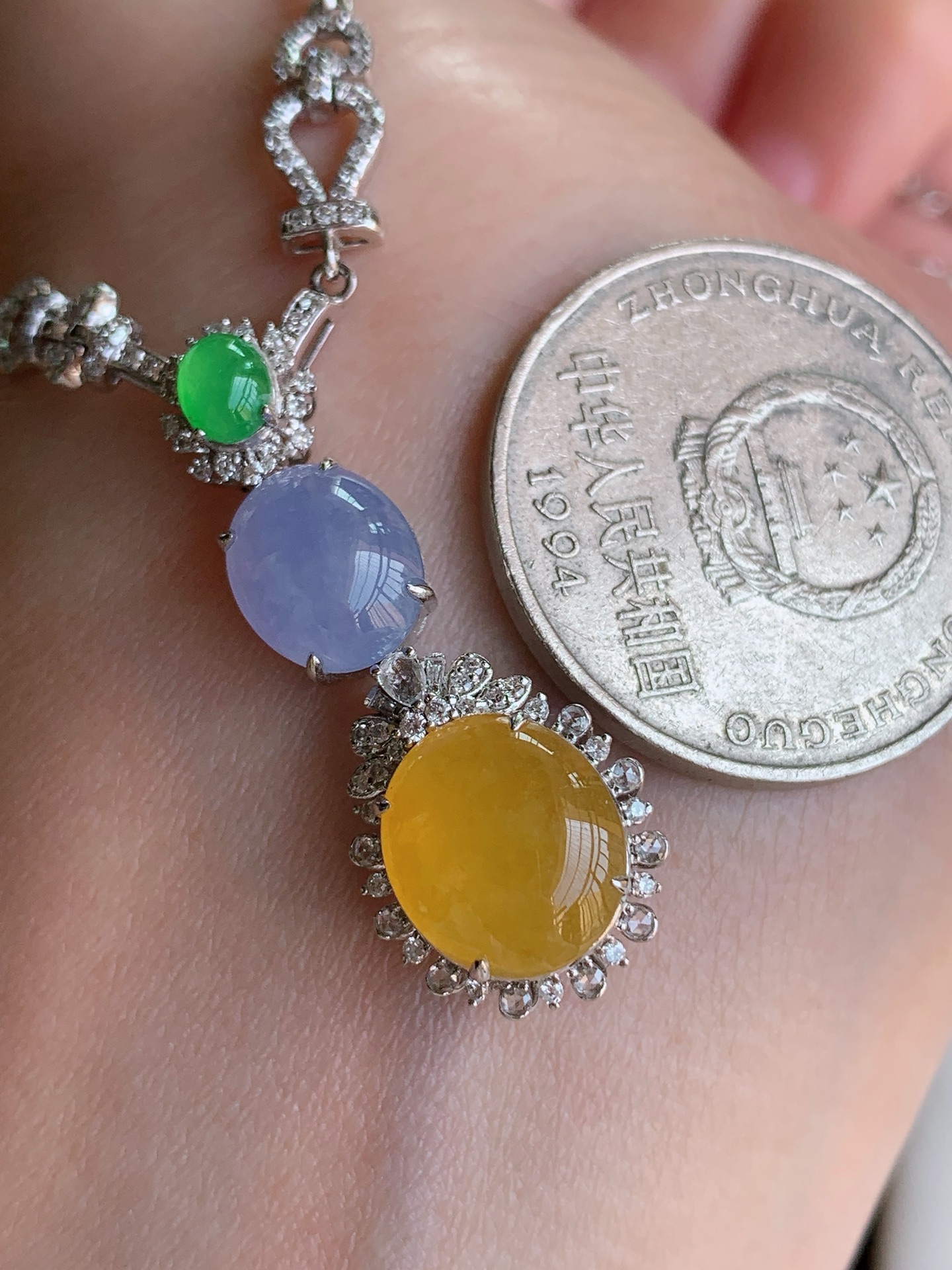 ️【18k镶嵌冰三彩锁骨链】无裂，裸石尺寸：10/9尺寸：32.3/12.3/7.7