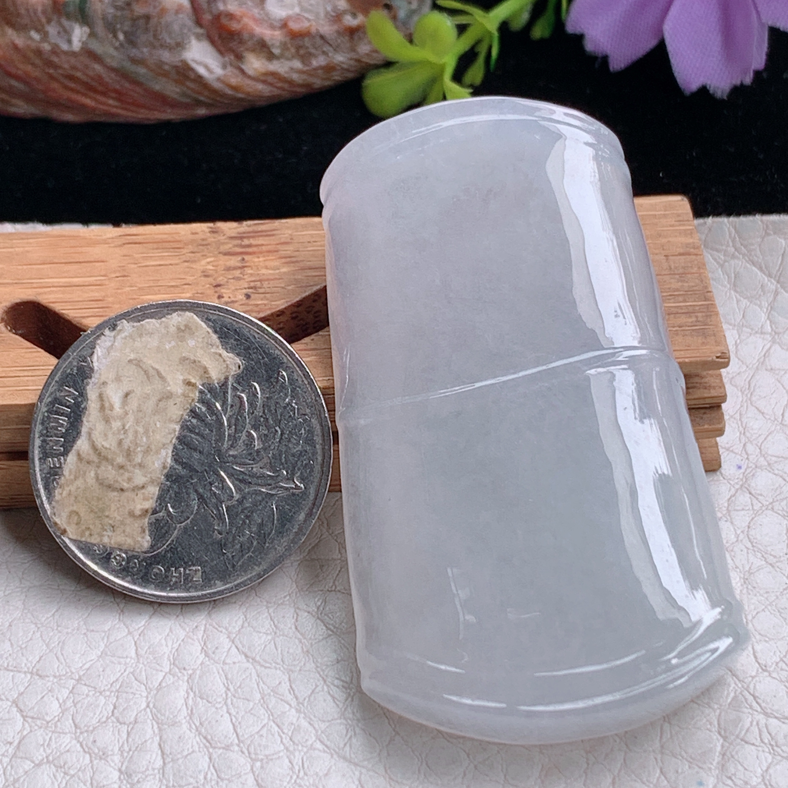 zz3实拍54.3*31*7.2天然缅甸翡翠白冰竹节吊坠白月光平安无事事项坠