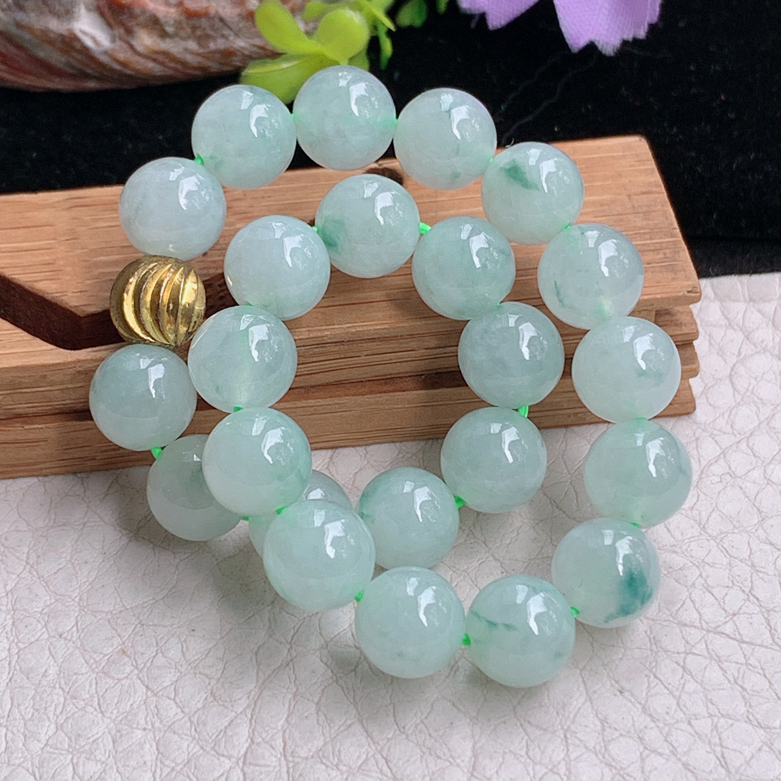 zz3实拍8.3圆珠手链 天然缅甸翡翠飘花玉珠串女款珠链手饰