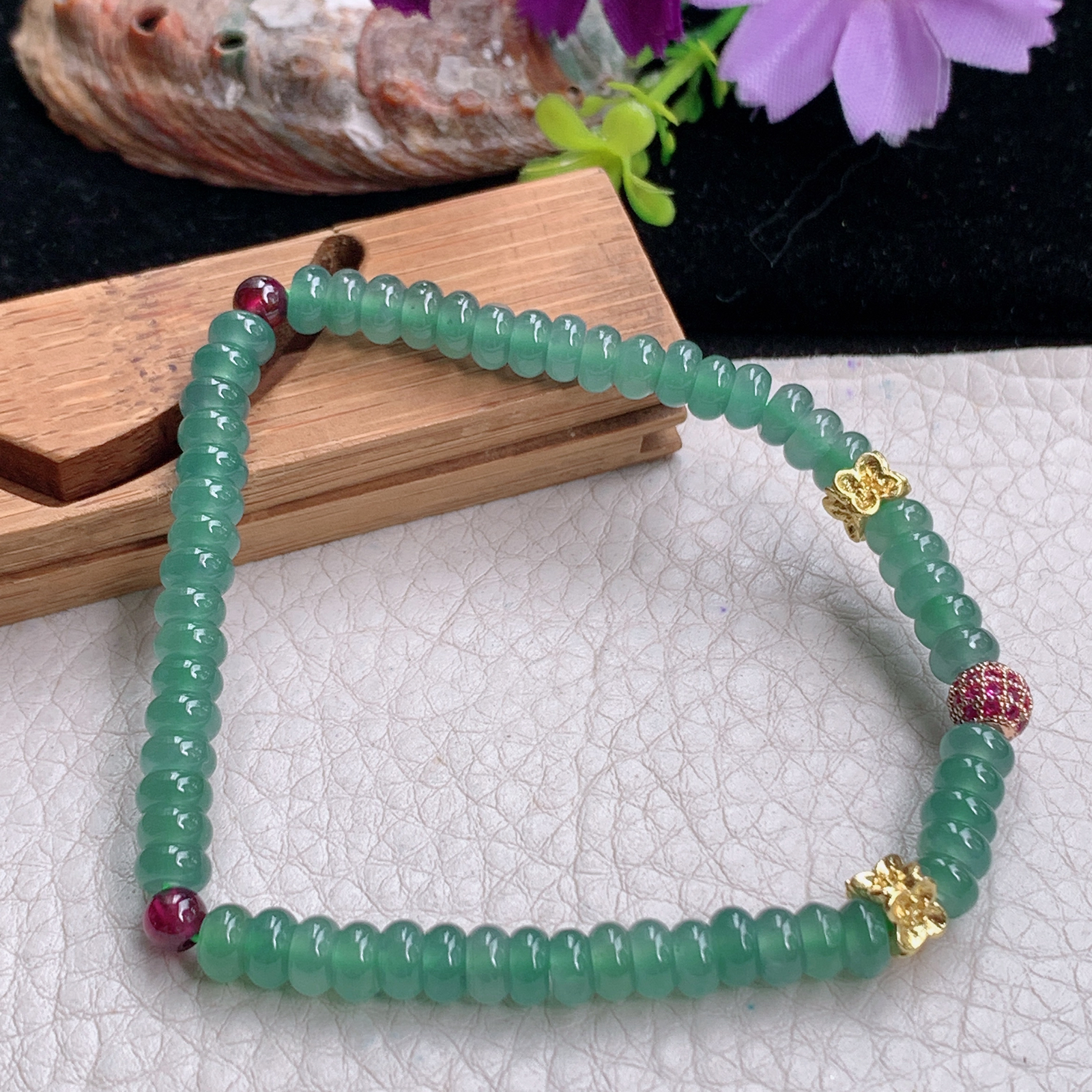 zz3实拍5.5算盘珠小手串天然翡翠满绿水绿小手链女款时尚单圈手饰