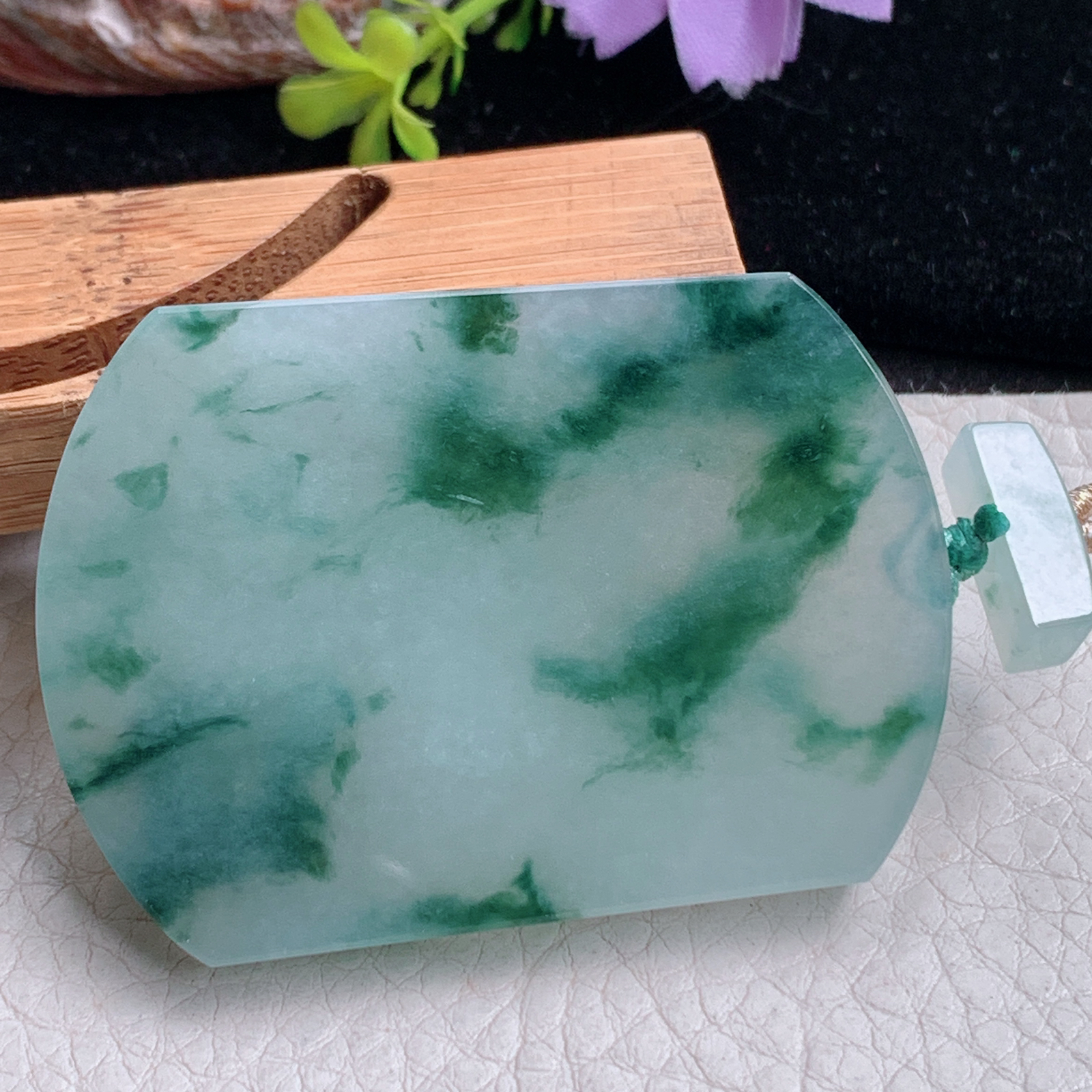 zz3实拍55.3*39.8*6天然缅甸翡翠冰飘花平安无事牌吊坠厚装国风男款项坠