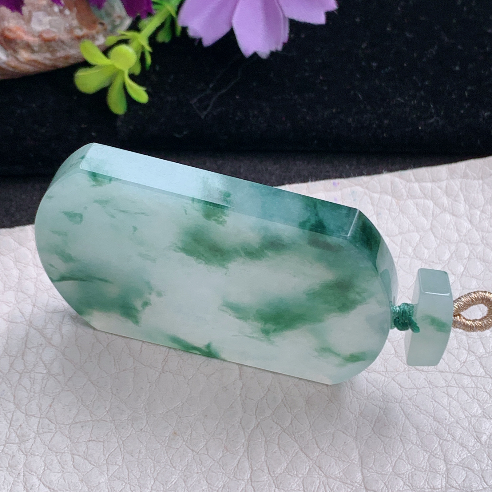 zz3实拍55.3*39.8*6天然缅甸翡翠冰飘花平安无事牌吊坠厚装国风男款项坠