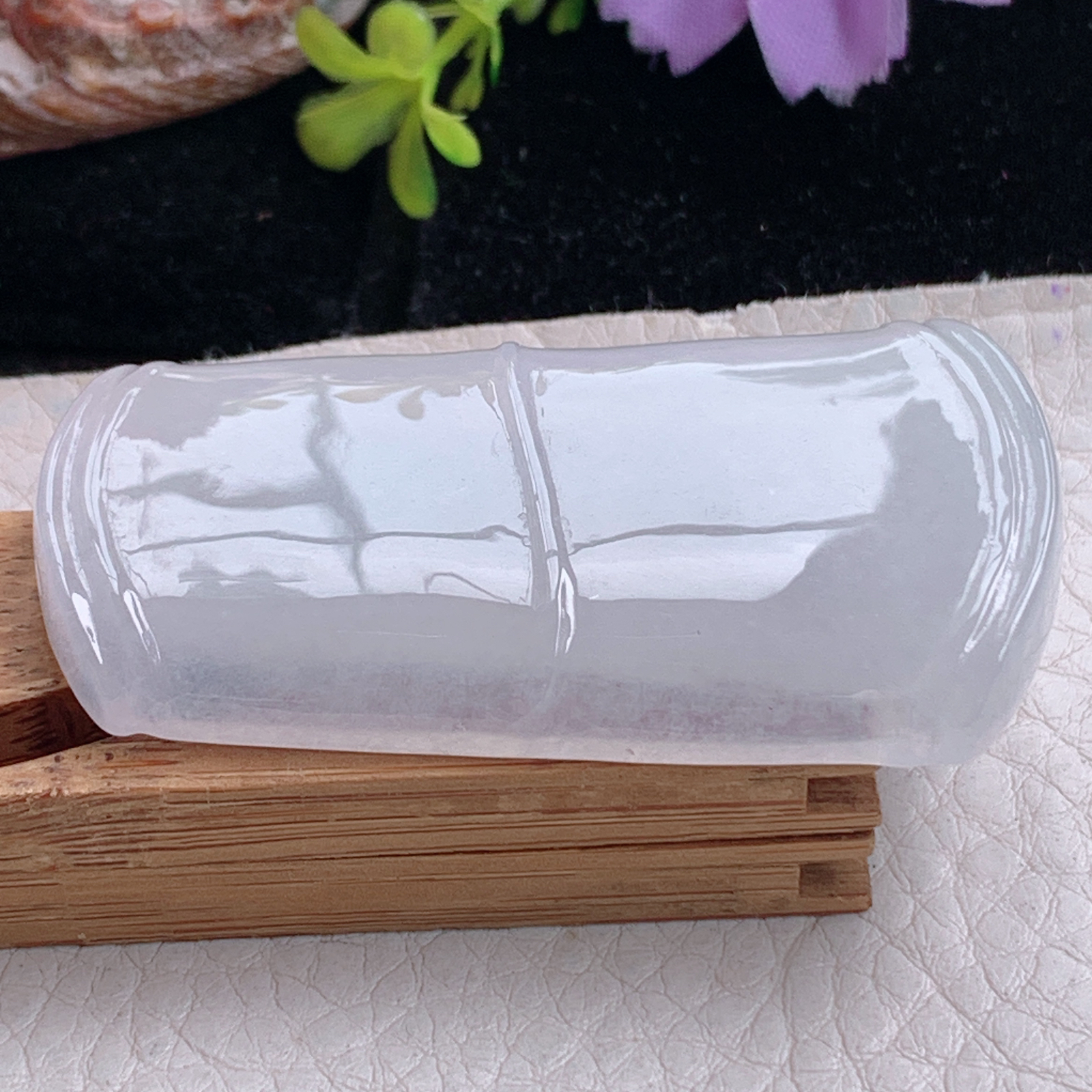 zz3实拍54.3*31*7.2天然缅甸翡翠白冰竹节吊坠白月光平安无事事项坠