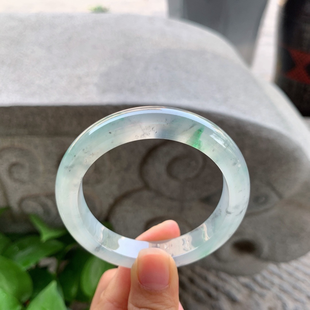 圈口 54.5-12-8.7【冰乌鸡阳绿正圈手镯】正圈54 55可戴