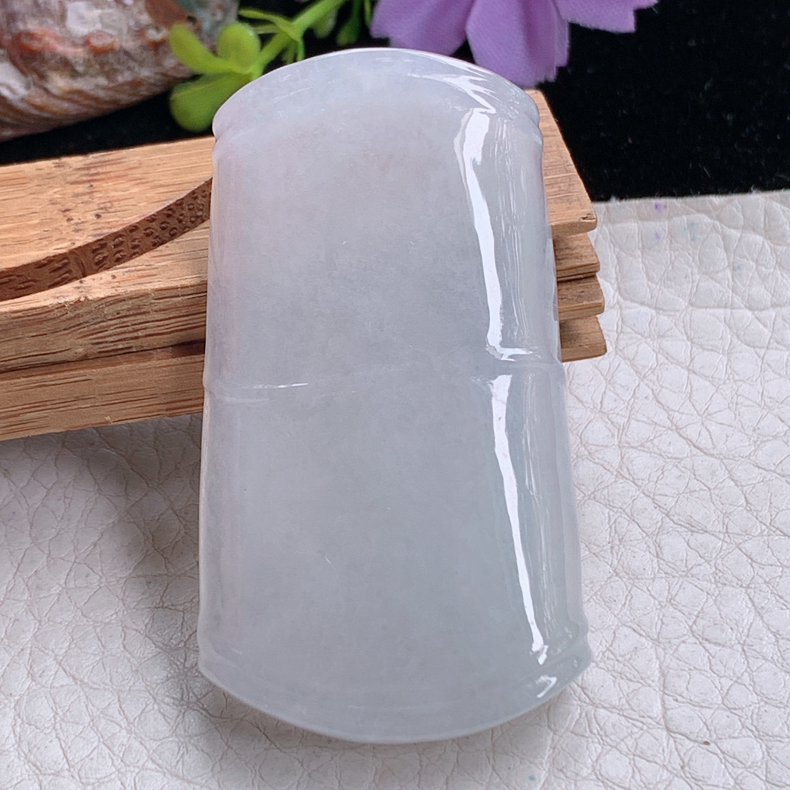 zz3实拍54.3*31*7.2天然缅甸翡翠白冰竹节吊坠白月光平安无事事项坠