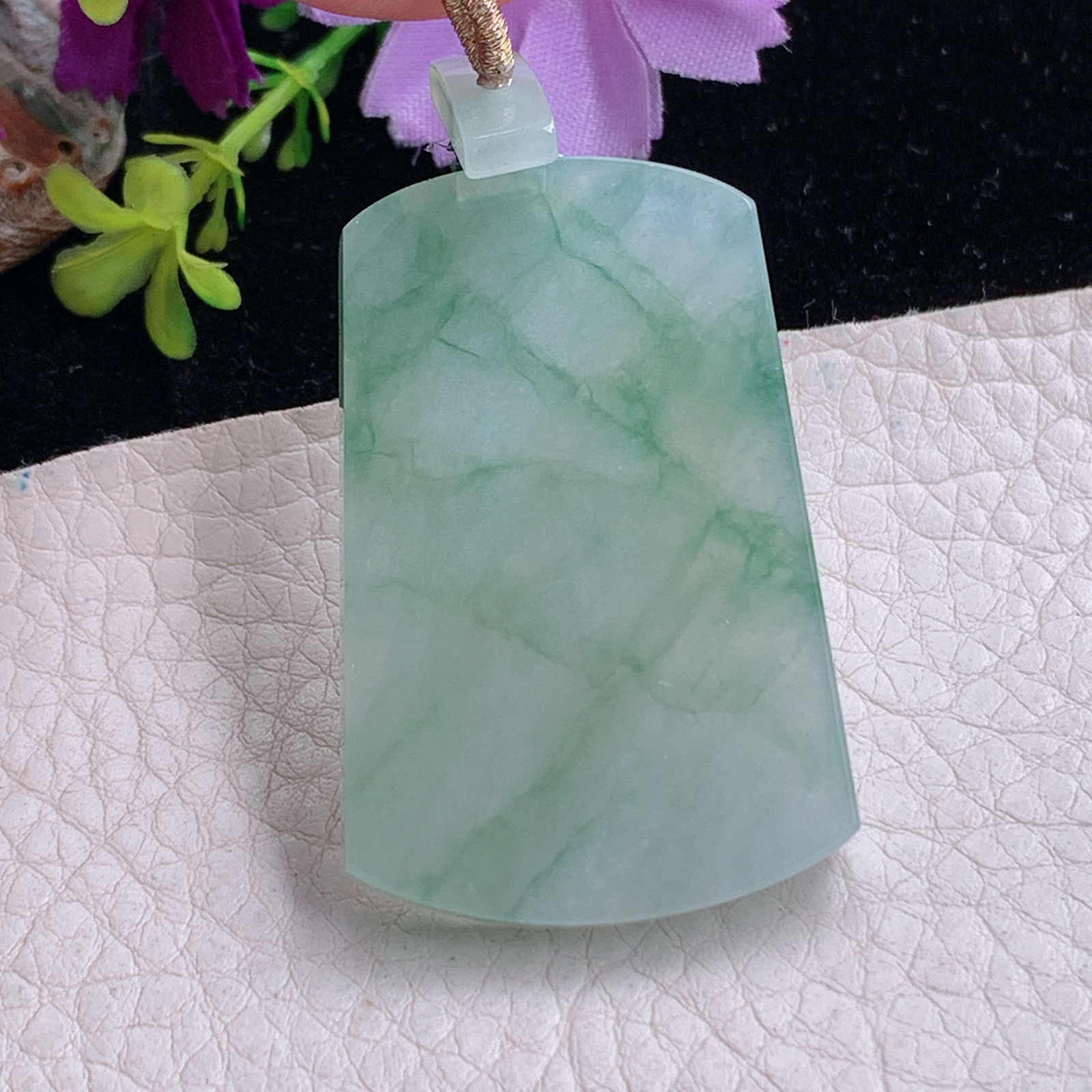zz3实拍44.8*29.5*5.3天然缅甸翡翠飘花平安无事牌吊坠