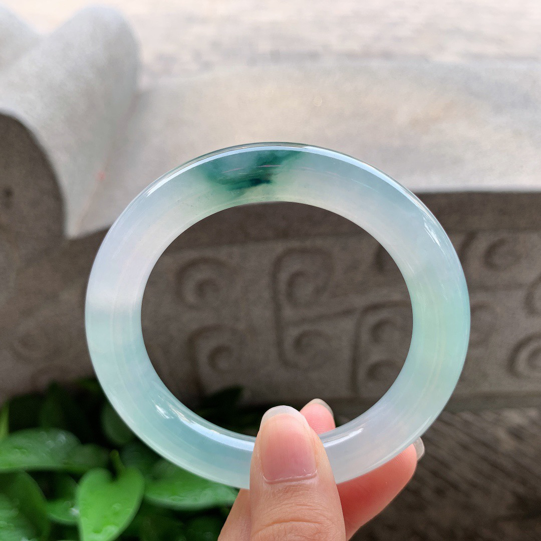 圈口 55.6-10.6【高冰飘花圆条手镯】圆条55 56可戴