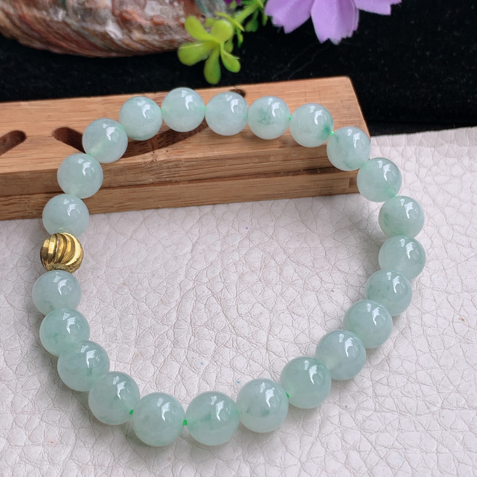 zz3实拍8.3圆珠手链 天然缅甸翡翠飘花玉珠串女款珠链手饰