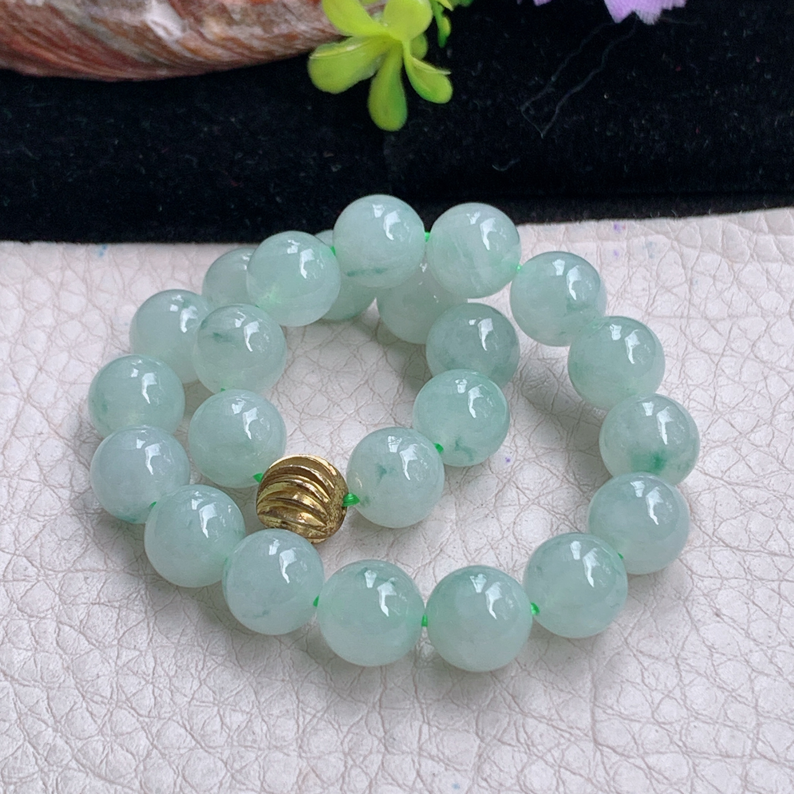 zz3实拍8.3圆珠手链 天然缅甸翡翠飘花玉珠串女款珠链手饰