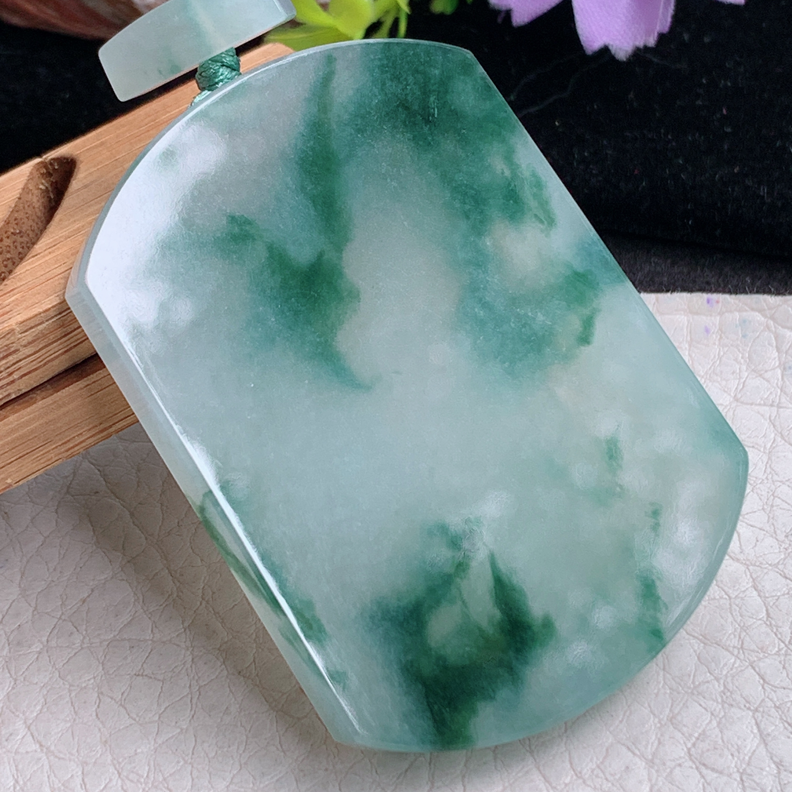 zz3实拍55.3*39.8*6天然缅甸翡翠冰飘花平安无事牌吊坠厚装国风男款项坠