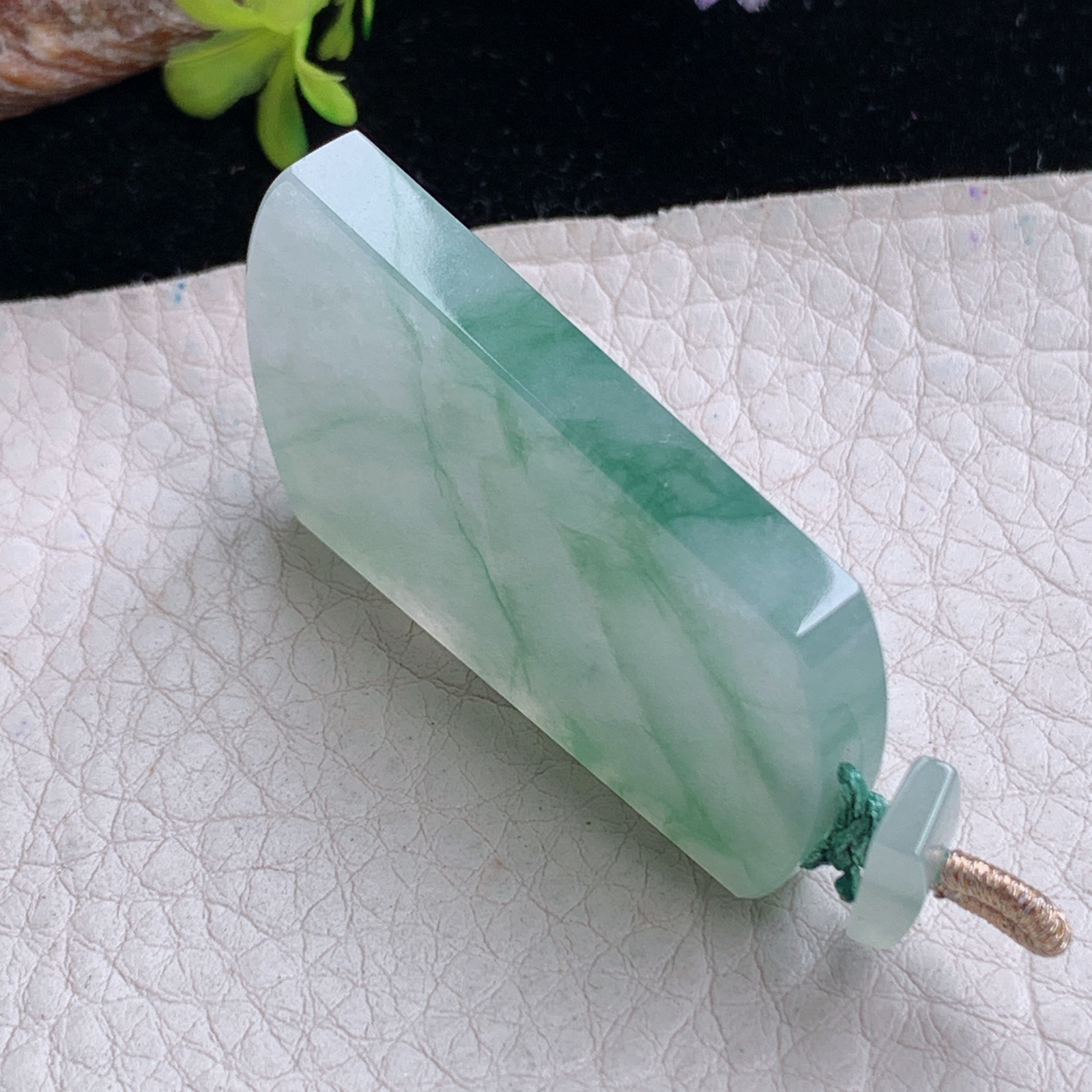 zz3实拍44.8*29.5*5.3天然缅甸翡翠飘花平安无事牌吊坠