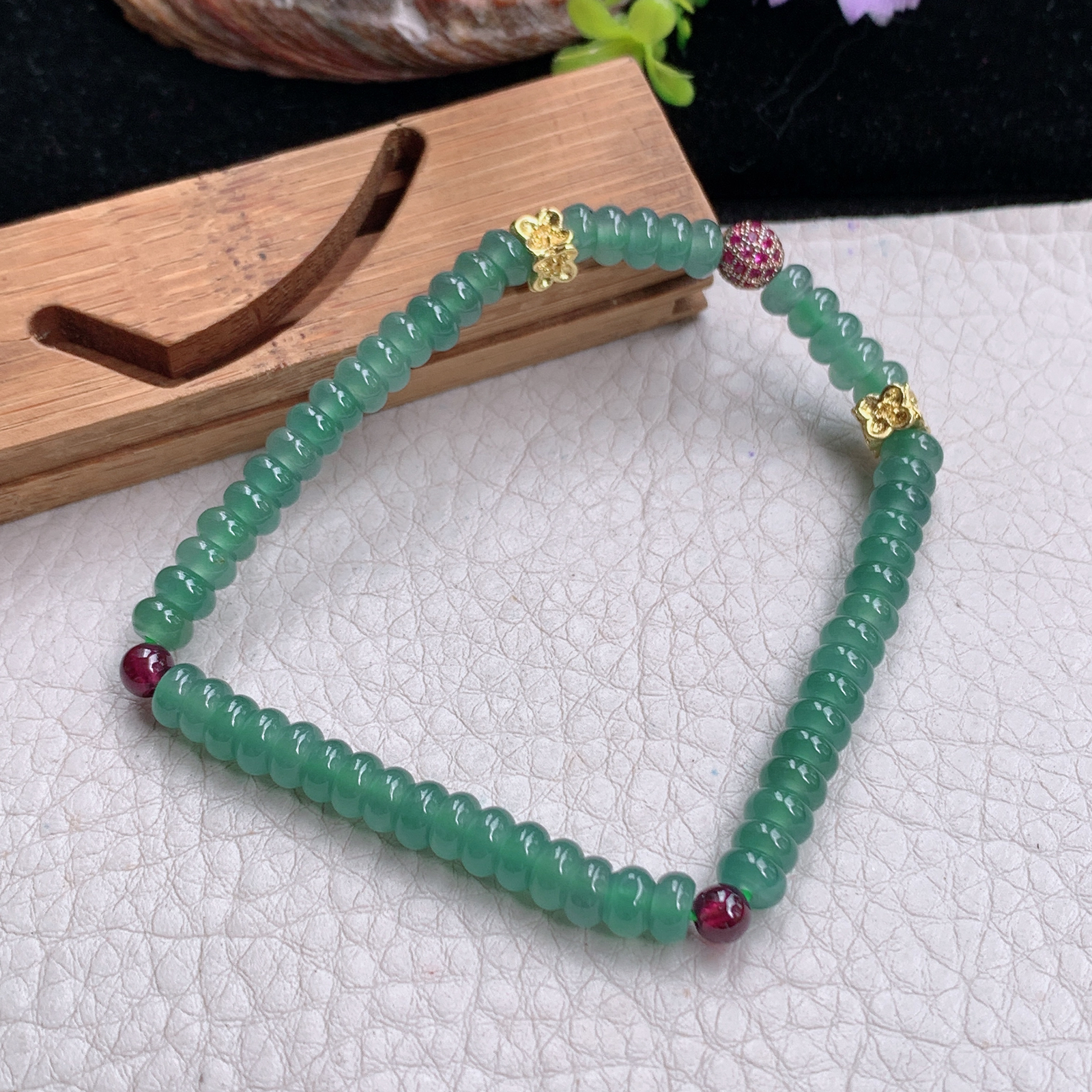 zz3实拍5.5算盘珠小手串天然翡翠满绿水绿小手链女款时尚单圈手饰