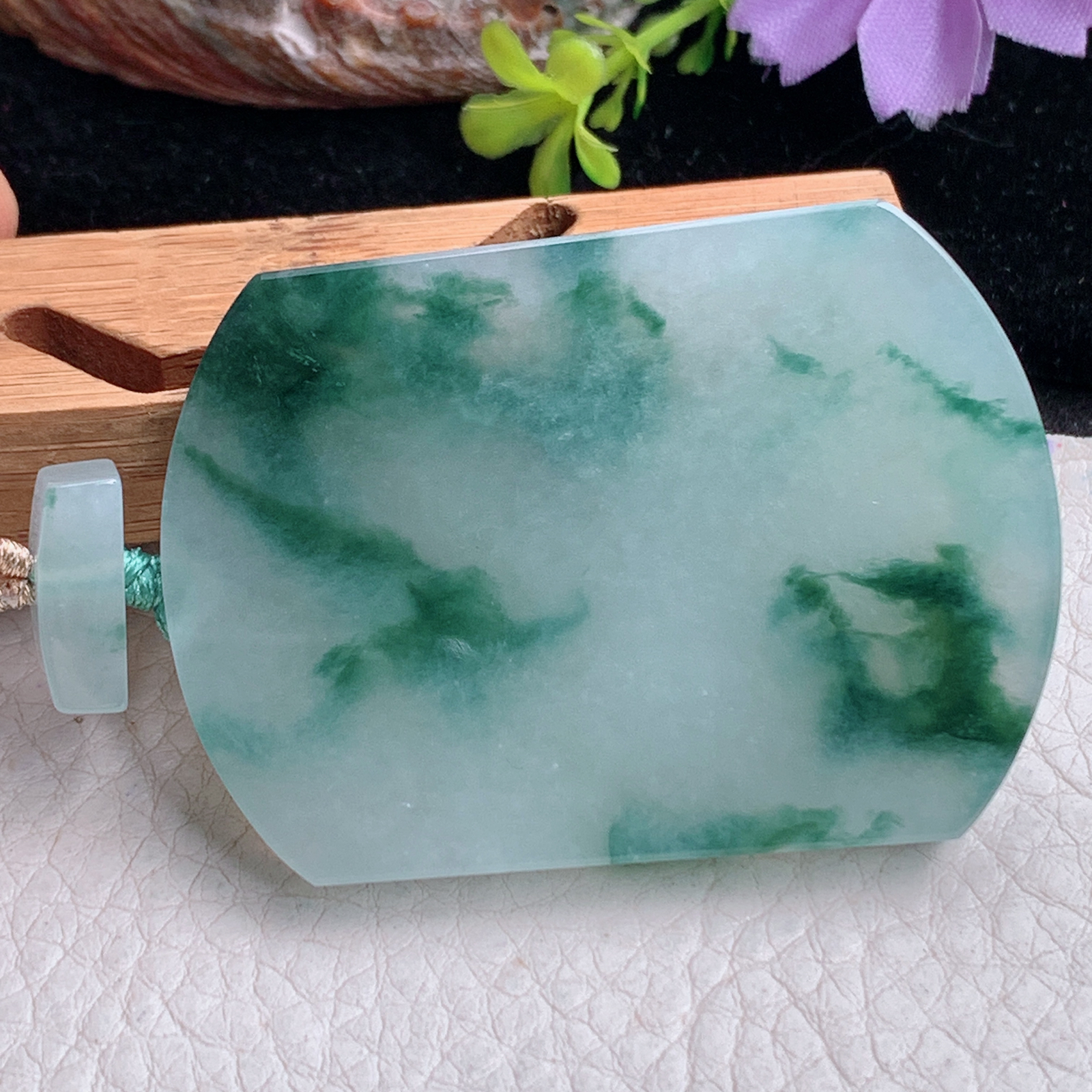 zz3实拍55.3*39.8*6天然缅甸翡翠冰飘花平安无事牌吊坠厚装国风男款项坠